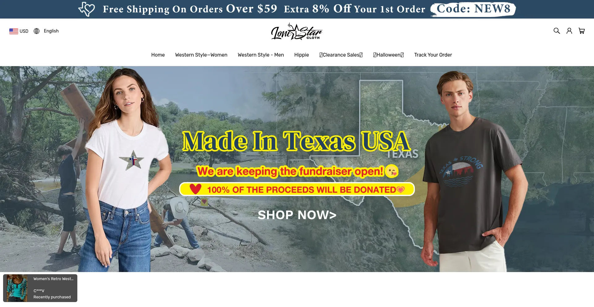 Website screenshot of Lonestarcloth.com