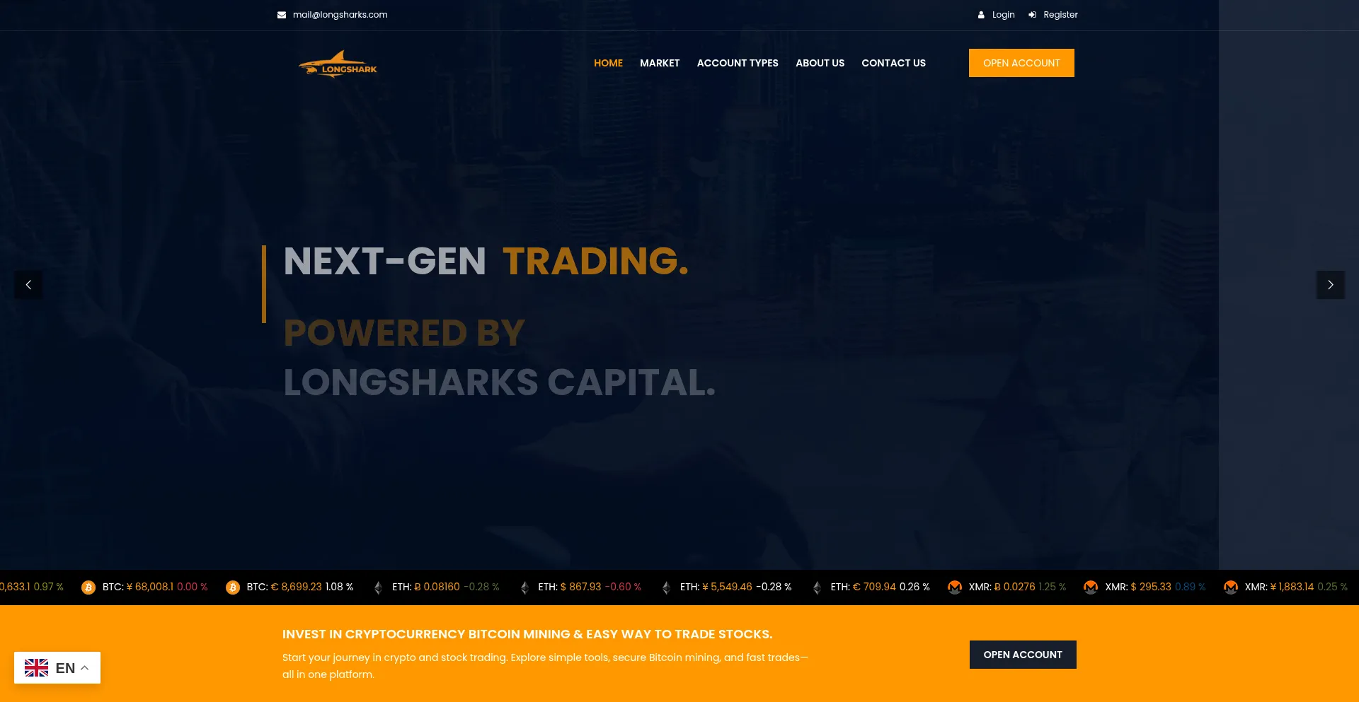 Website screenshot of Longsharks.com