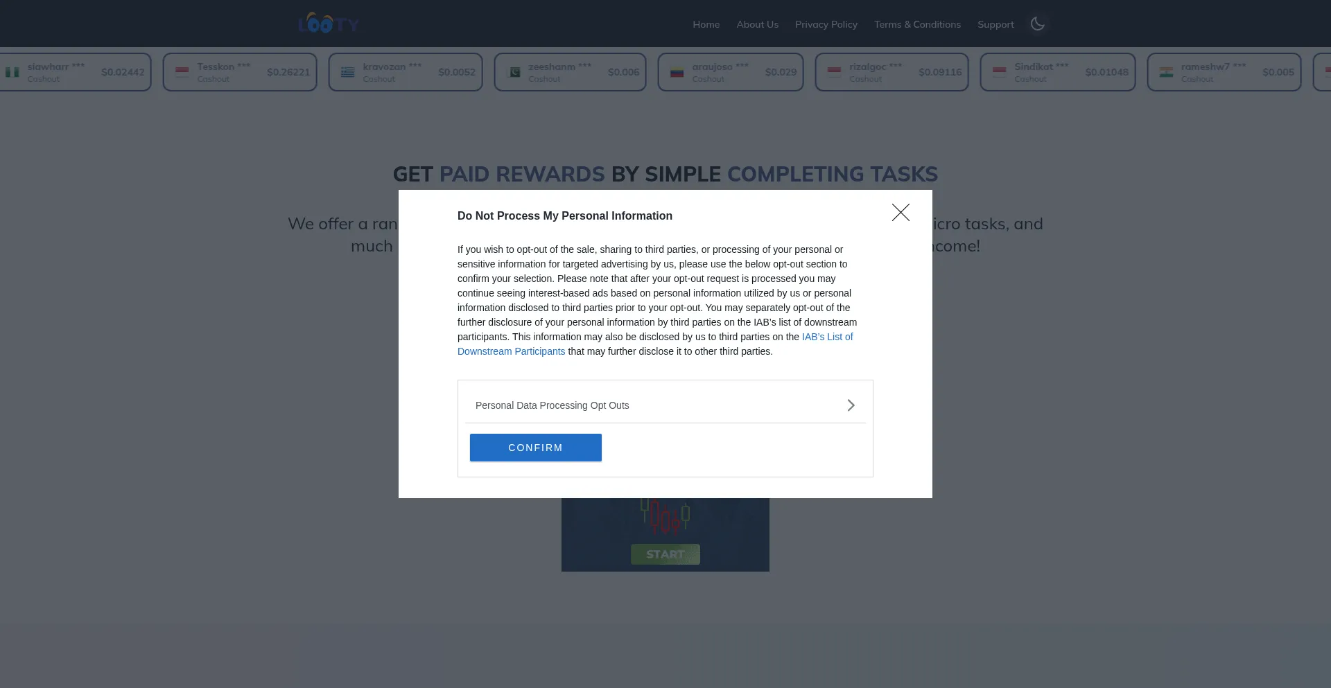Website screenshot of Lootyrewards.com