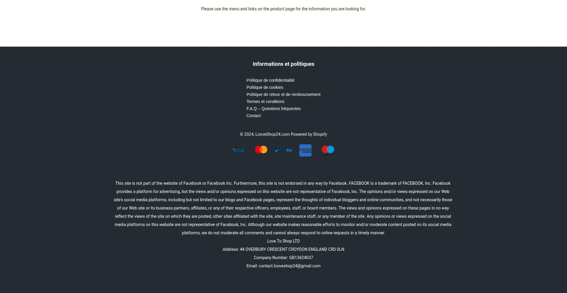 Website screenshot of Looveshop24.com