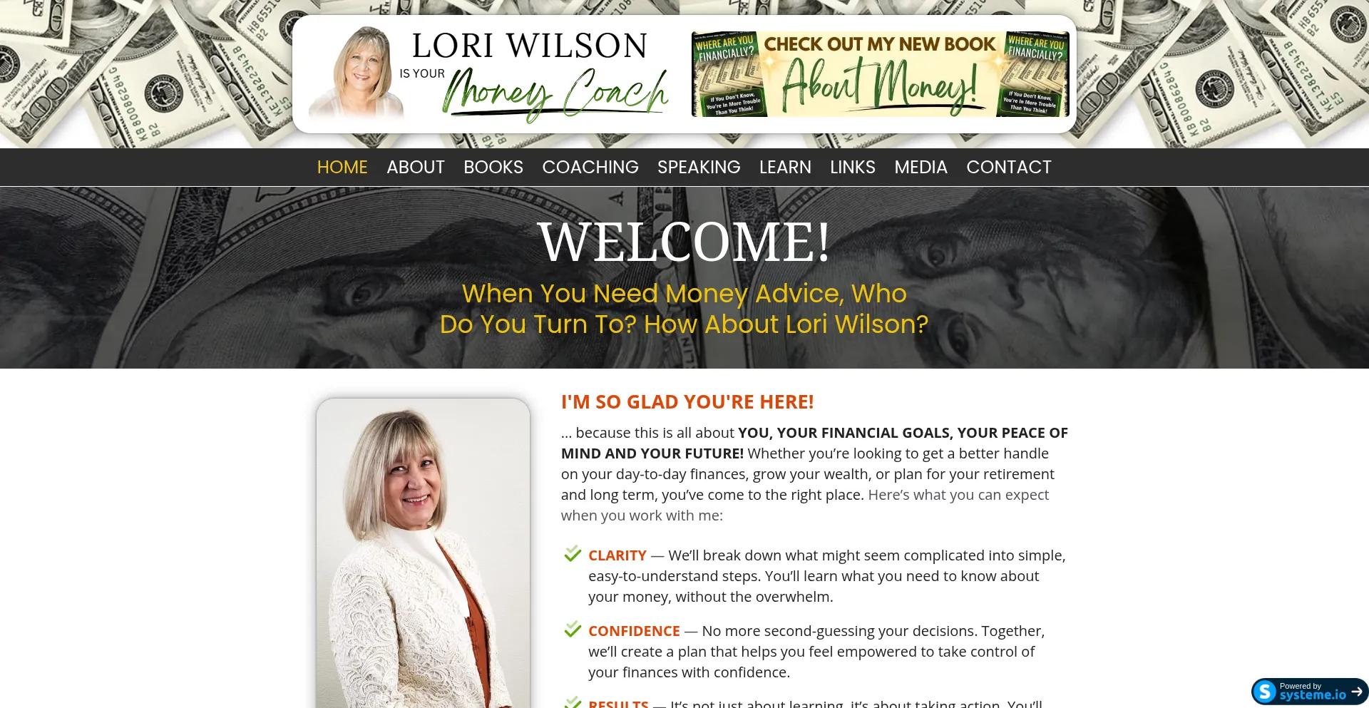 Website screenshot of Lorimoneycoach.com