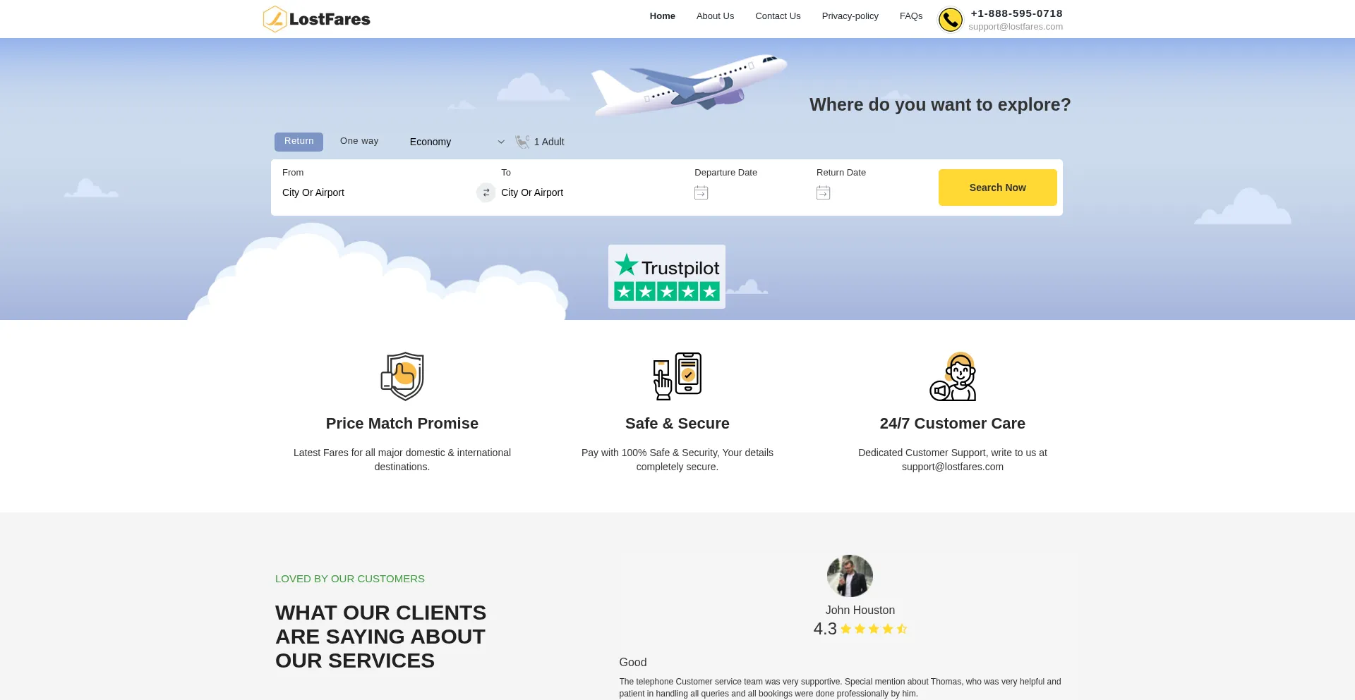 Website screenshot of Lostfares.com