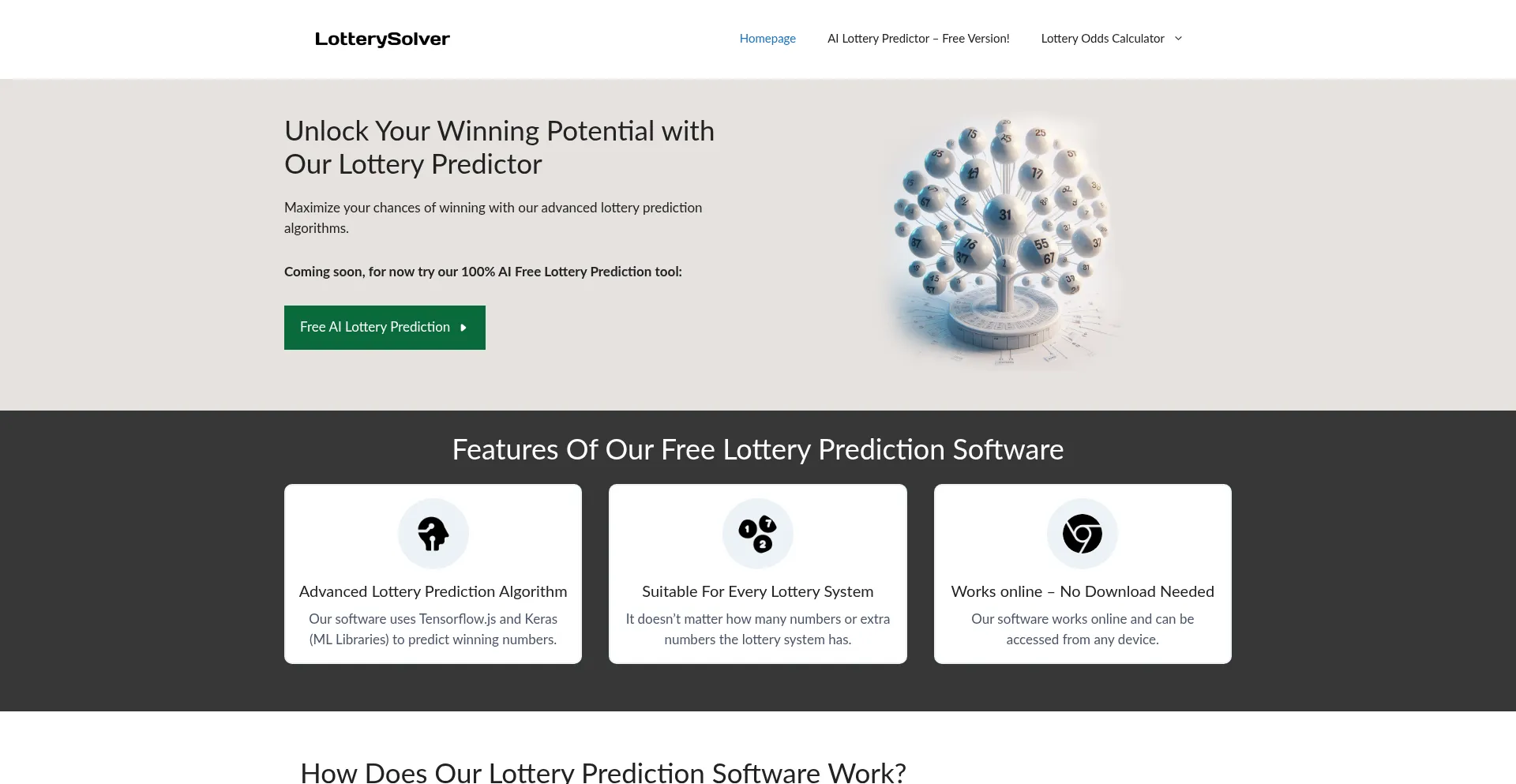 Website screenshot of Lotterysolver.com