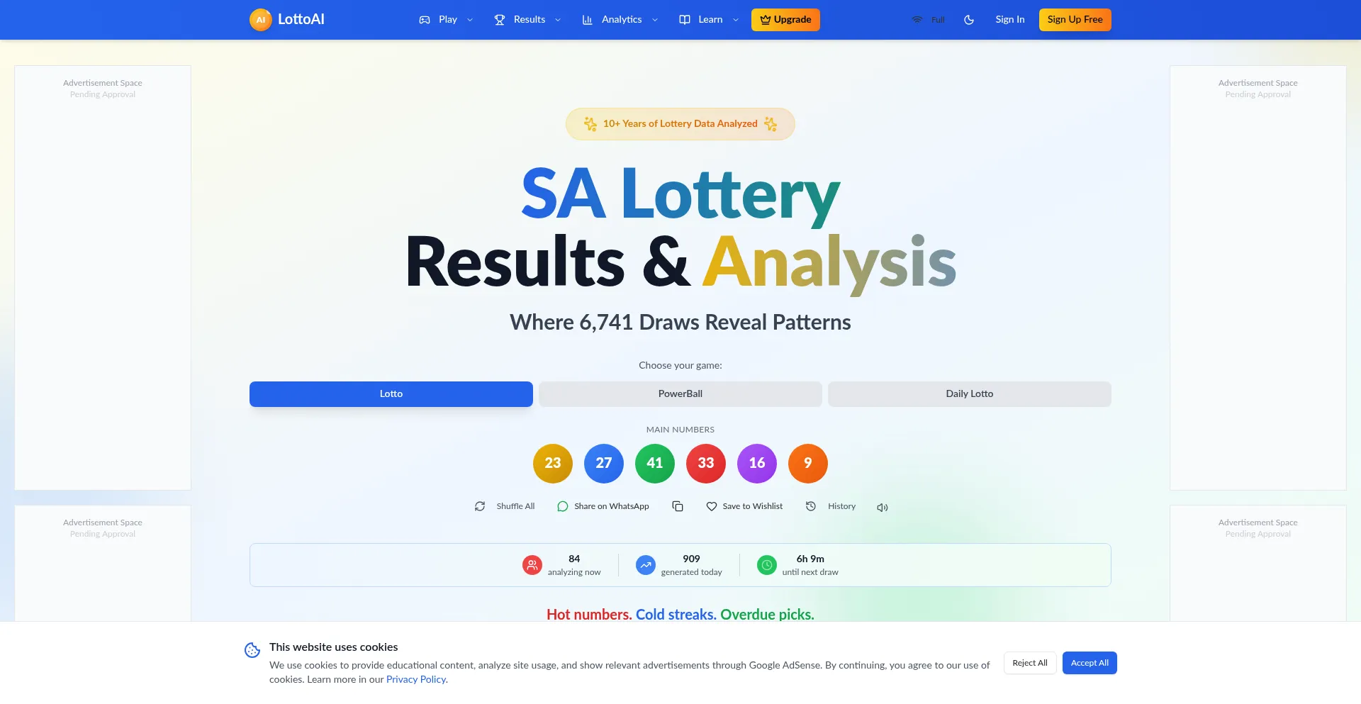 Website screenshot of Lottoai.co.za