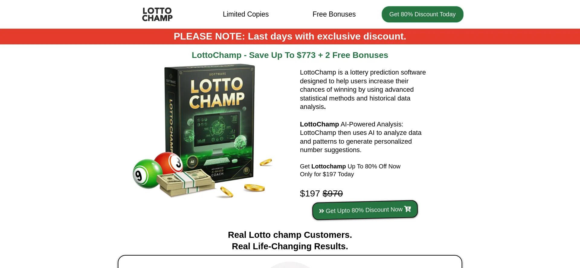 Website screenshot of Lottochampsoftware.com