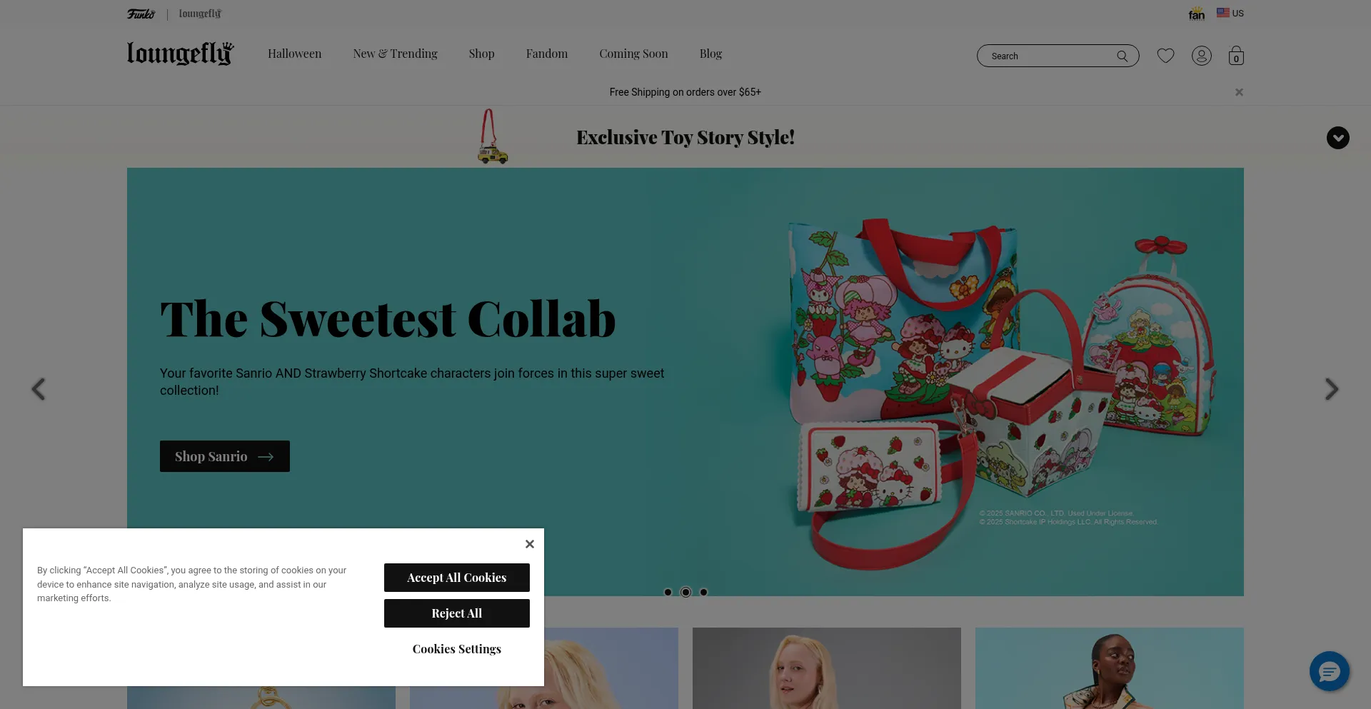 Website screenshot of Loungefly.com