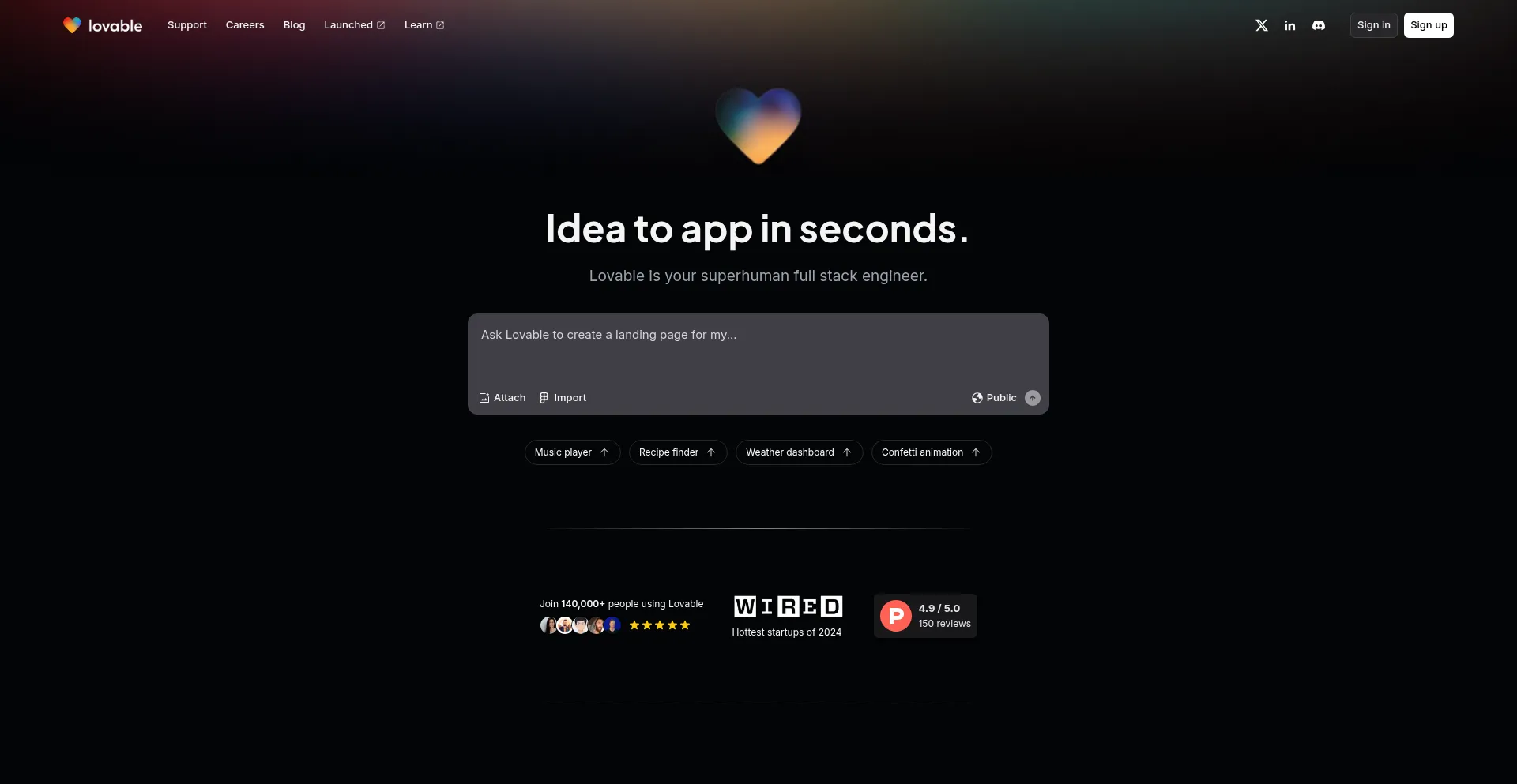 Website screenshot of Lovable.app