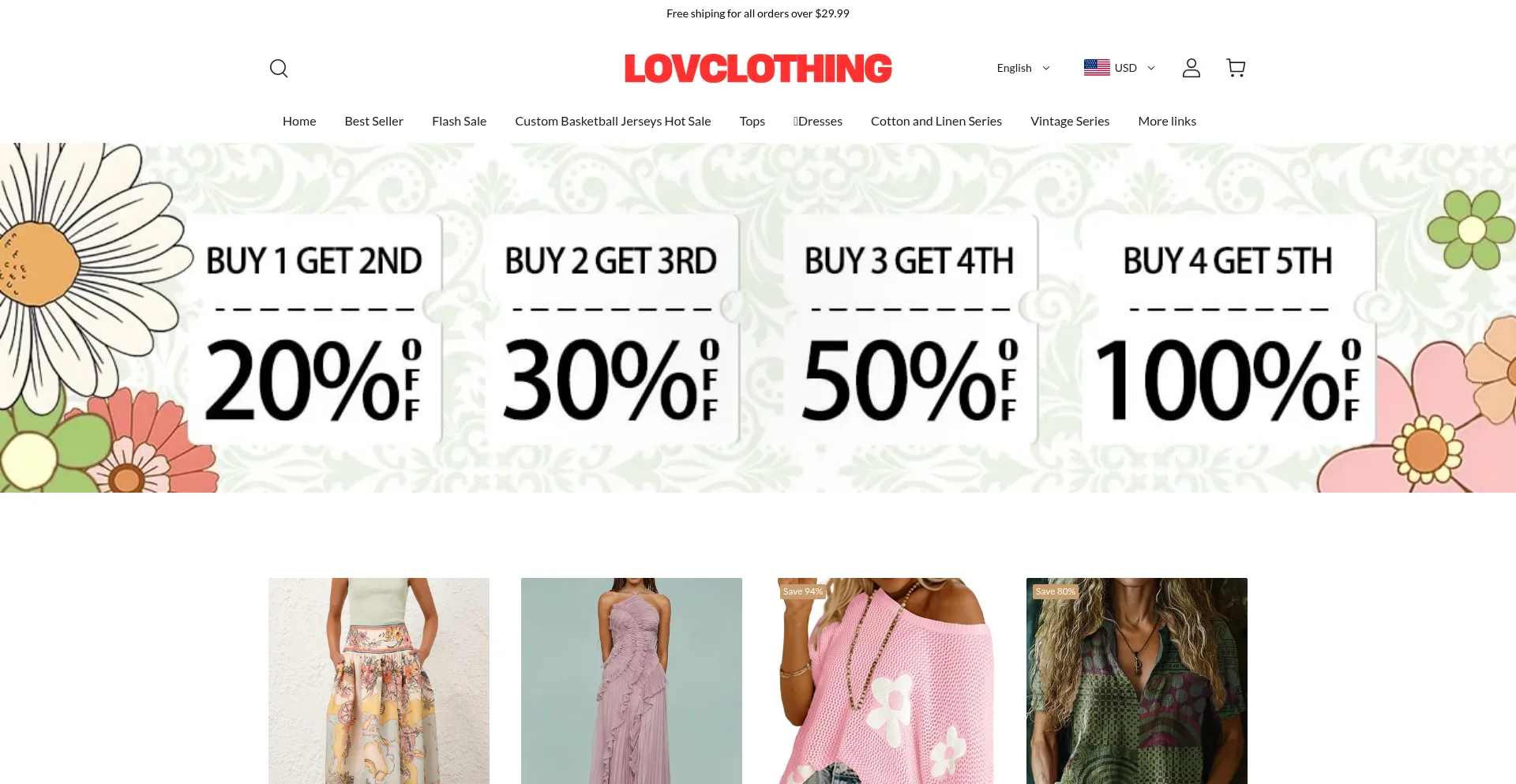 Website screenshot of Lovclothing.com