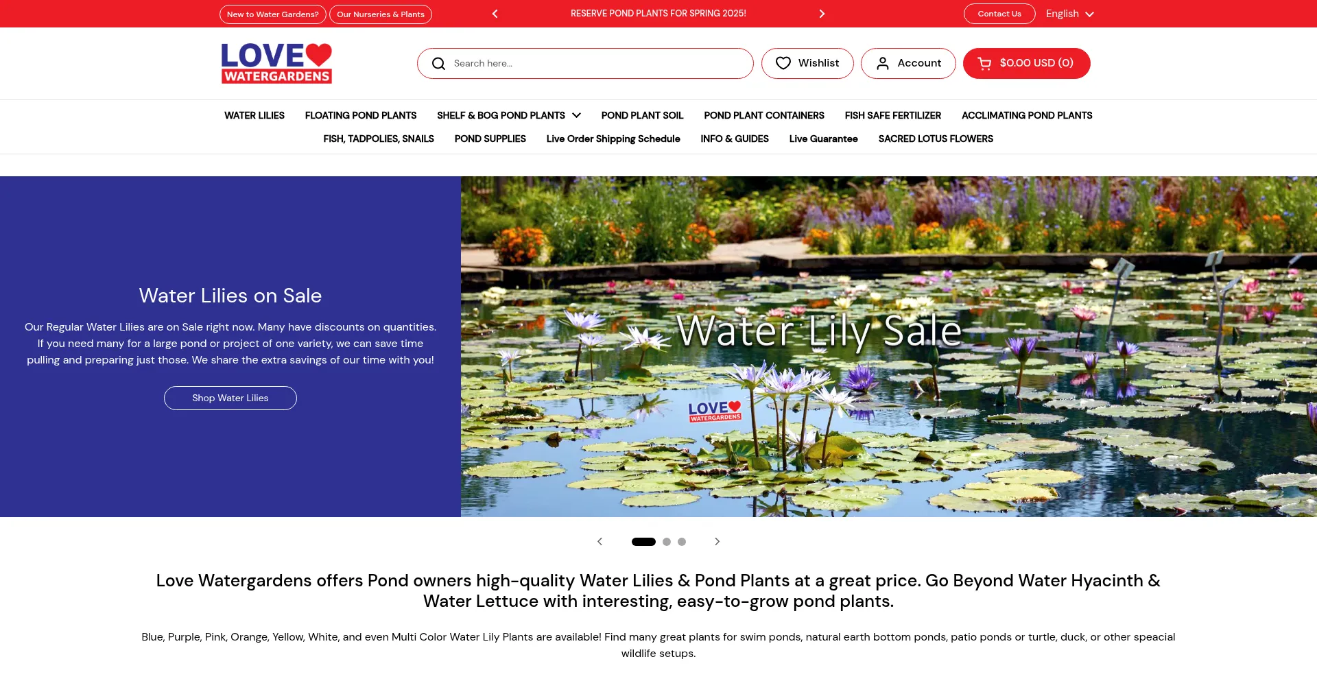 Website screenshot of Lovewatergardens.com