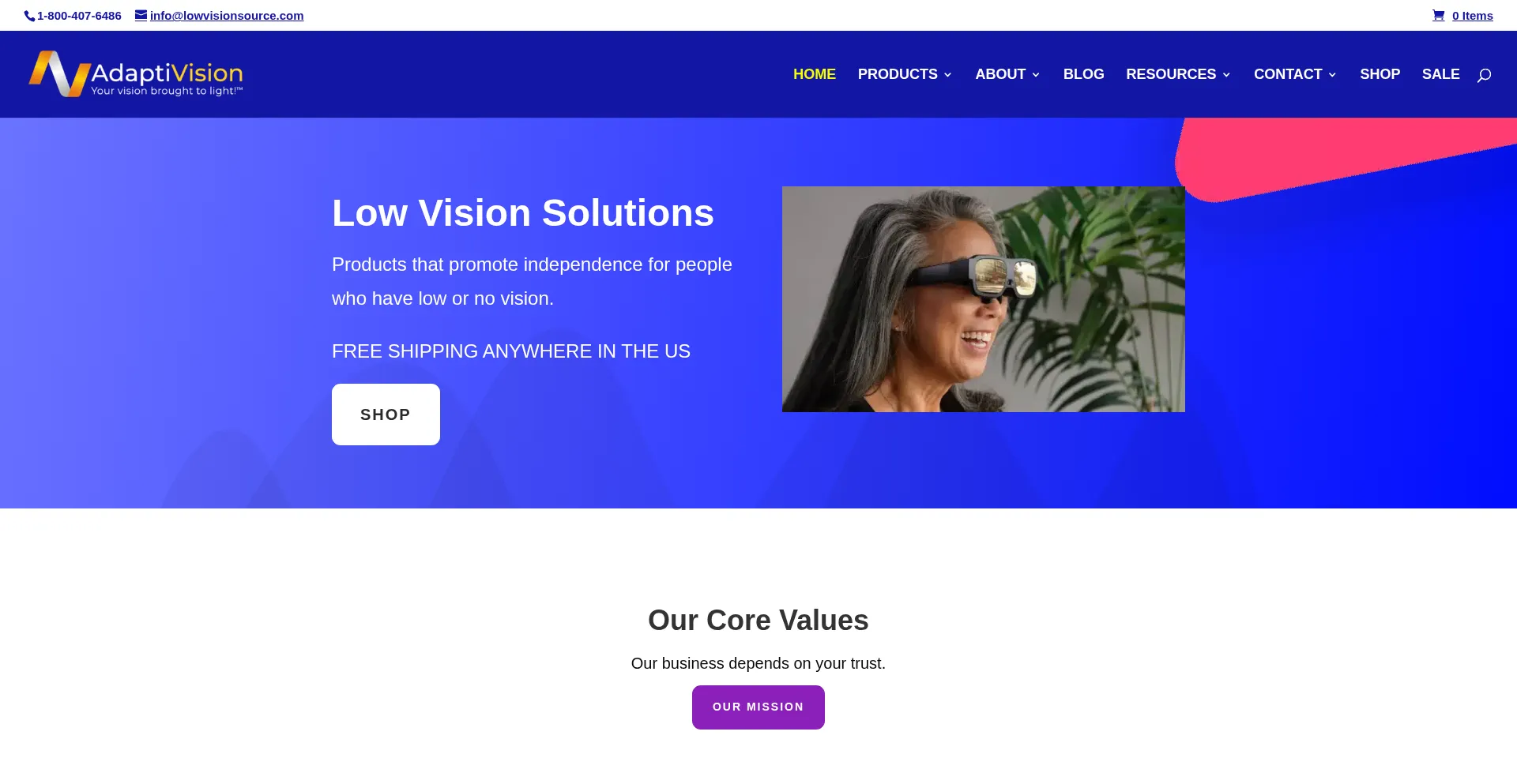 Website screenshot of Lowvisionsource.com