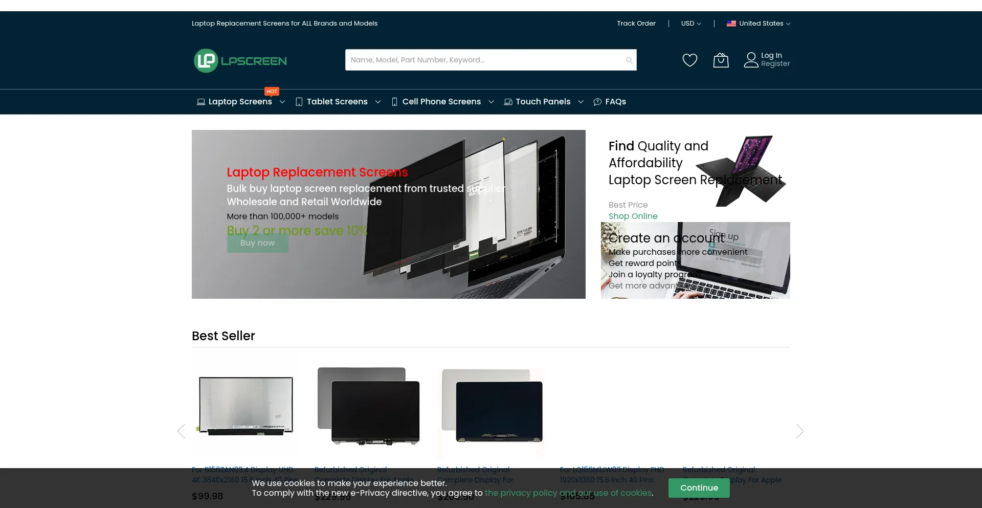 Website screenshot of Lpscreen.com