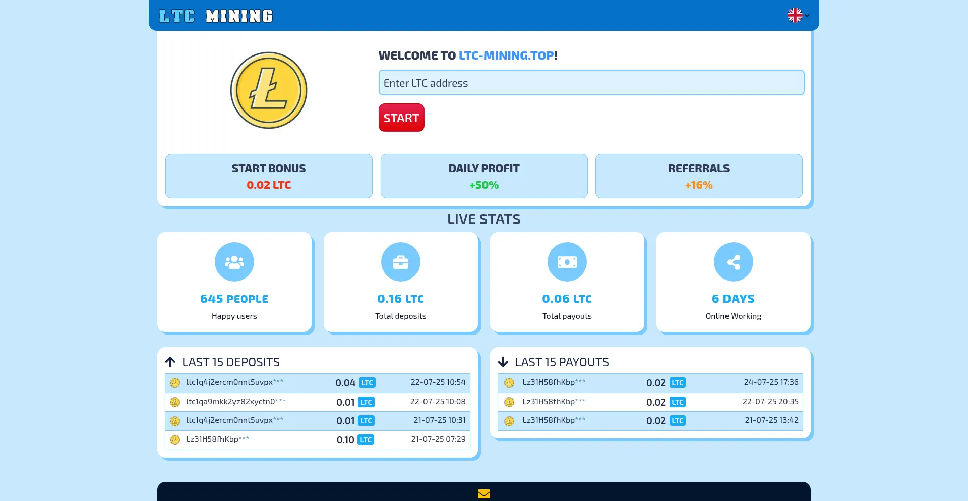 Website screenshot of Ltc-mining.top