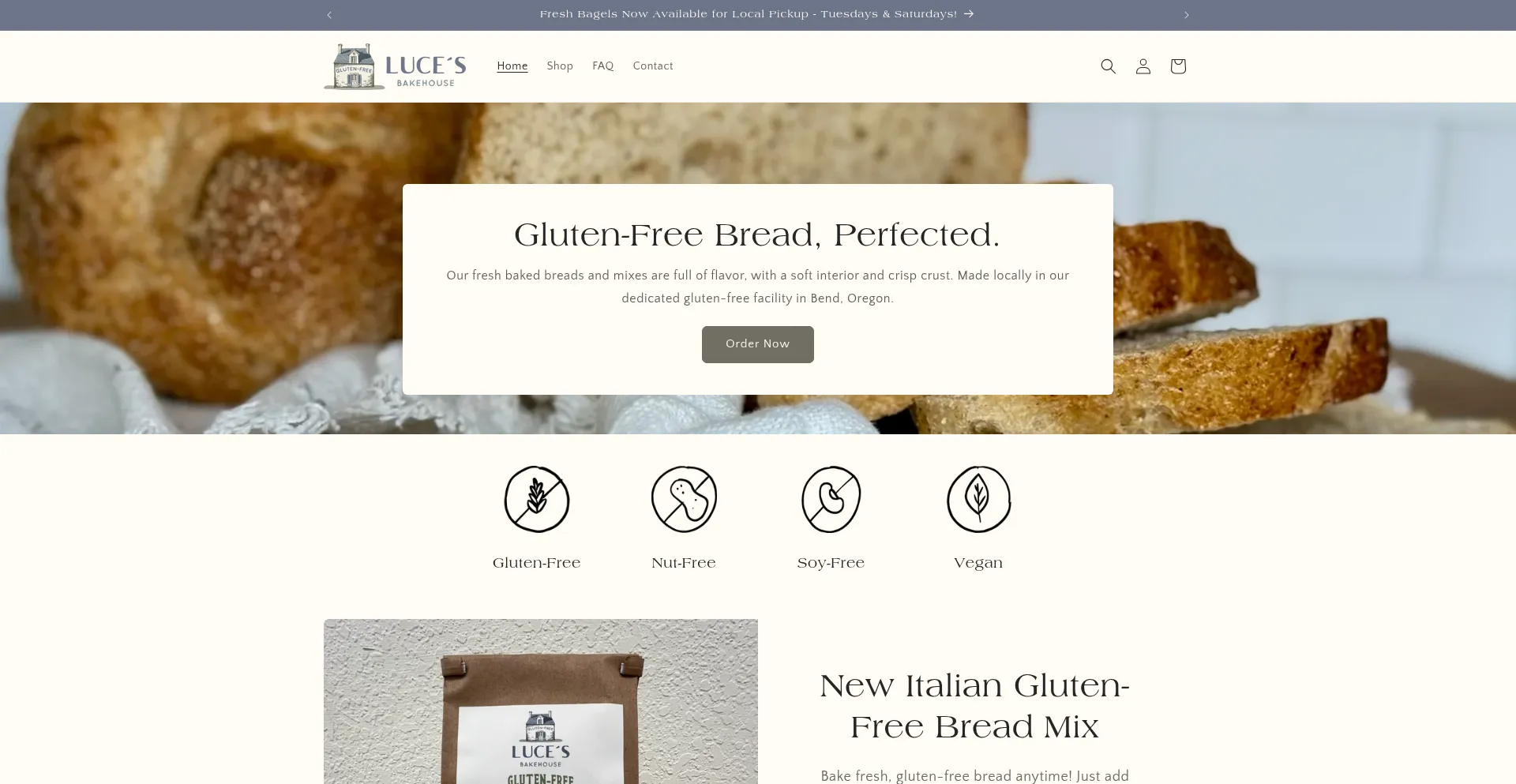 Website screenshot of Lucesbakehouse.com