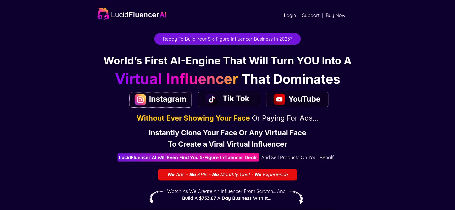 Website screenshot of Lucidfluencerai.com