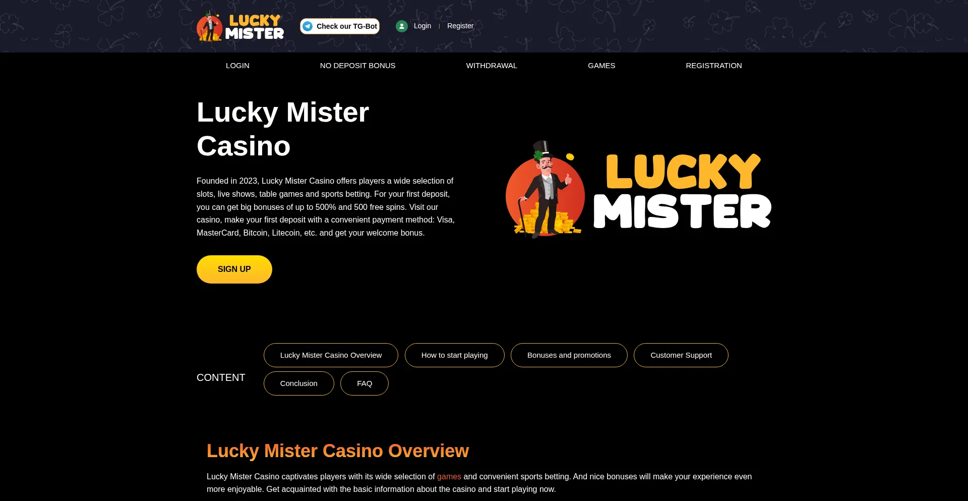 Website screenshot of Luckymistercasino.com
