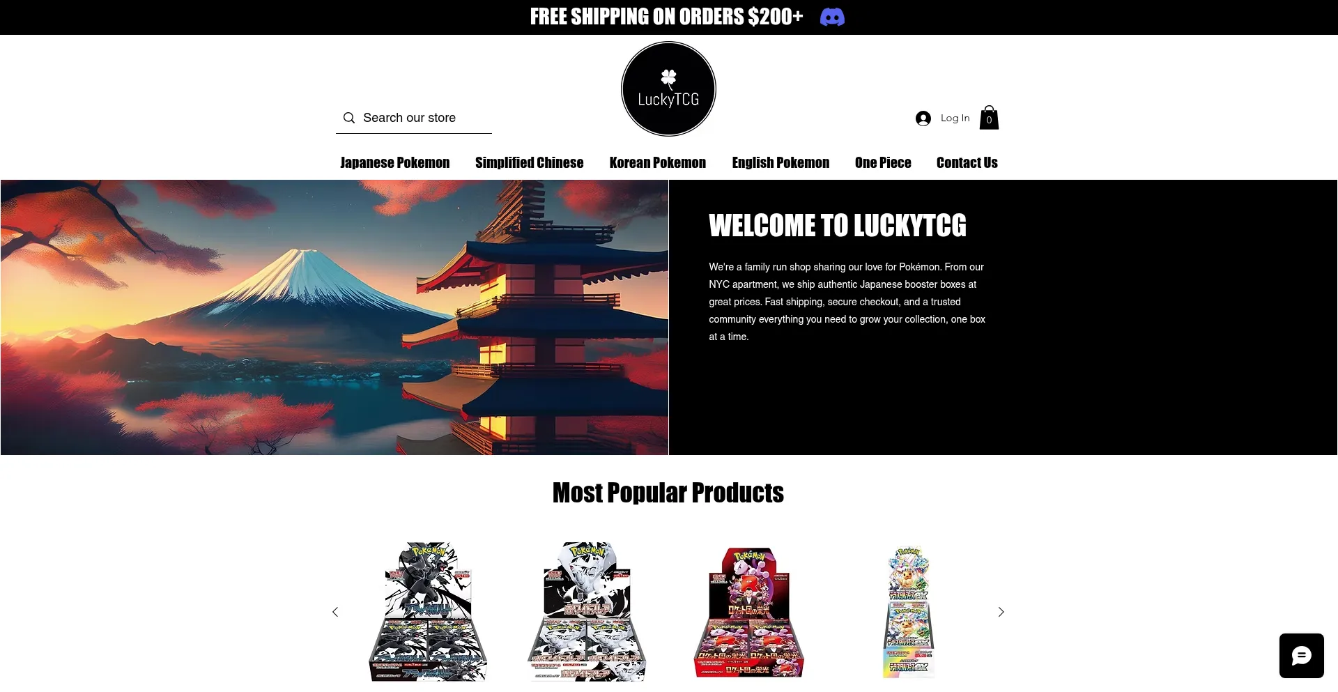 Website screenshot of Luckytcg.com