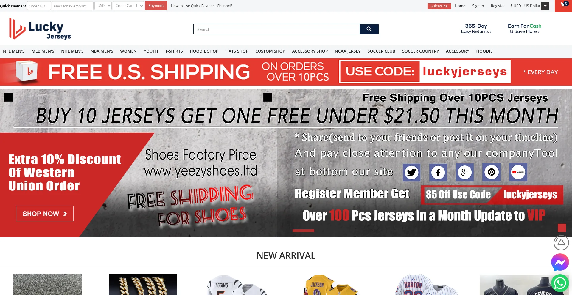 Website screenshot of Luckytopjerseys.com