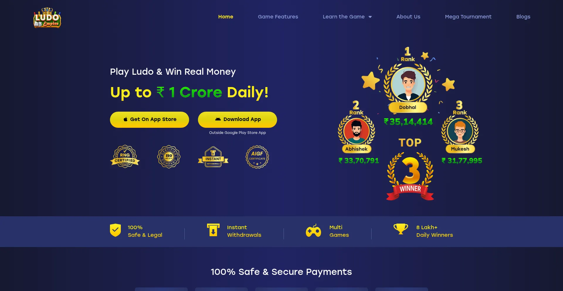 Website screenshot of Ludoempire.com