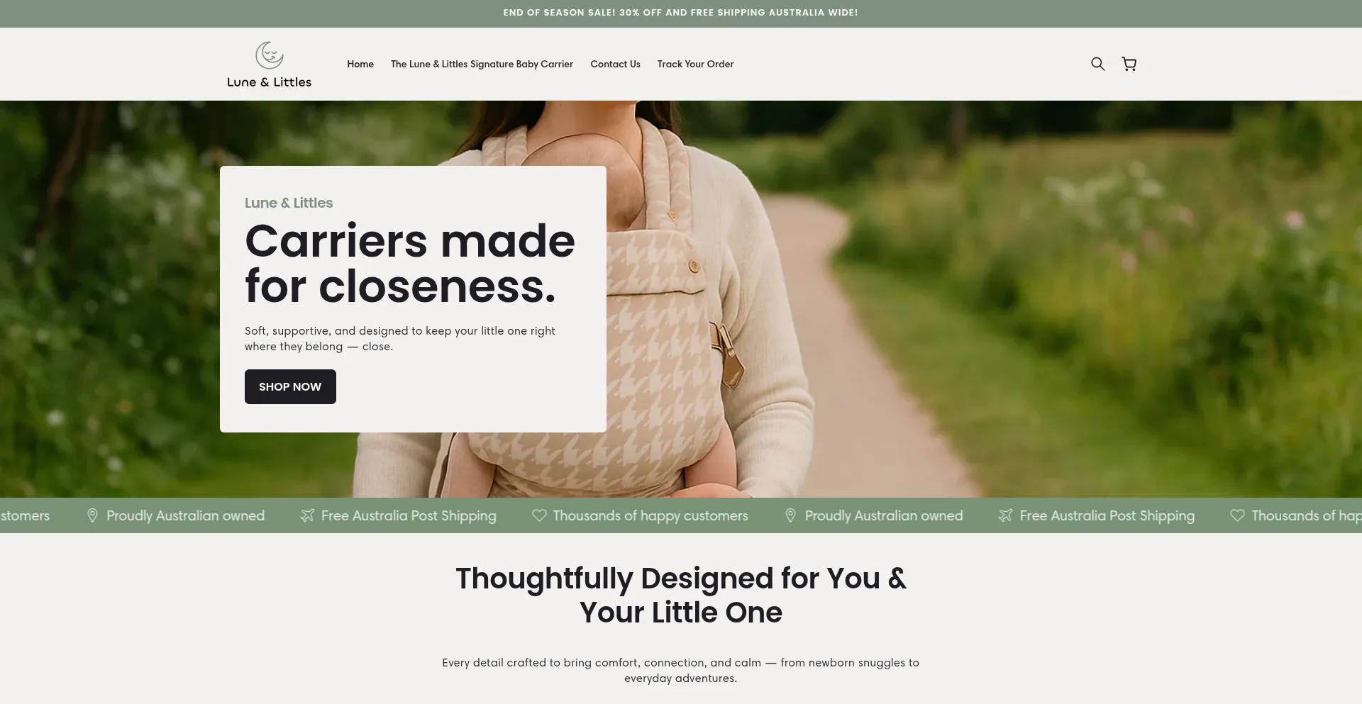 Website screenshot of Luneandlittles.com.au
