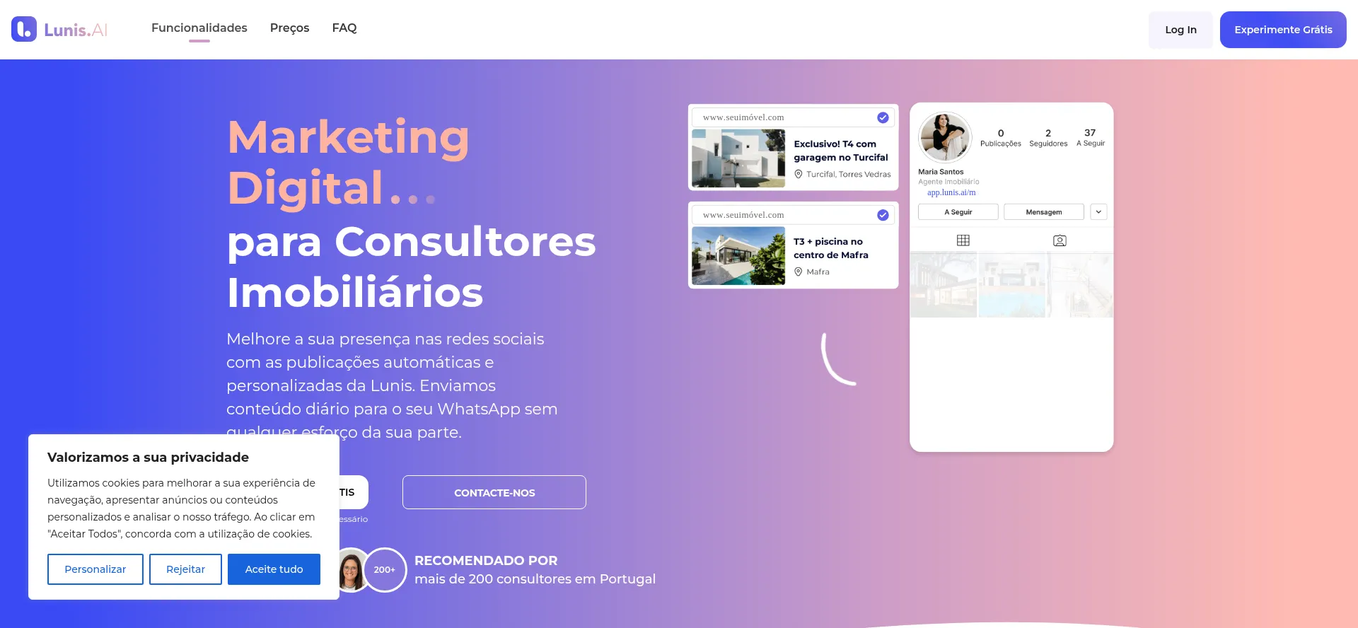 Website screenshot of Lunis.ai
