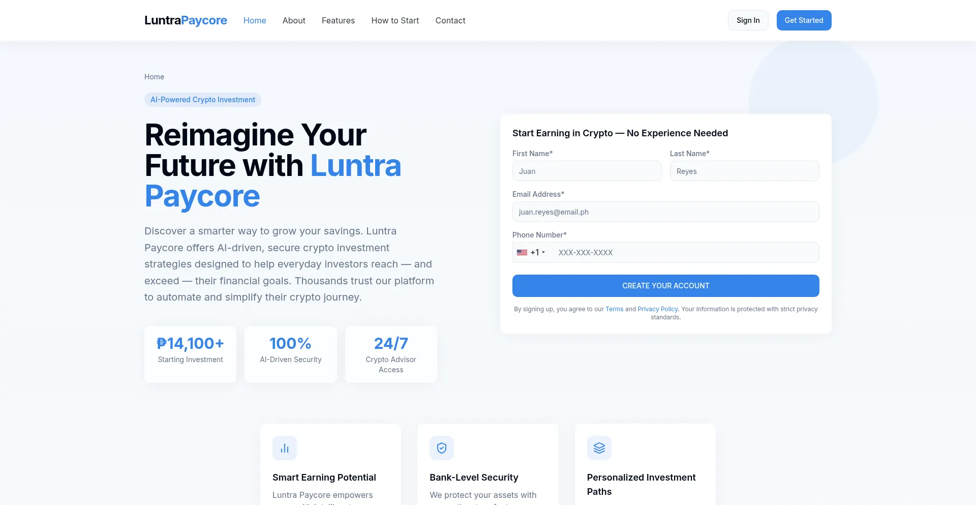 Website screenshot of Luntrapaycore.ph