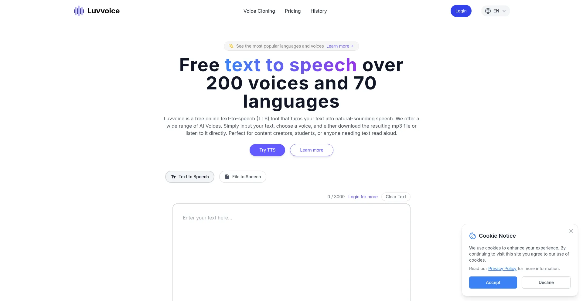 Website screenshot of Luvvoice.com