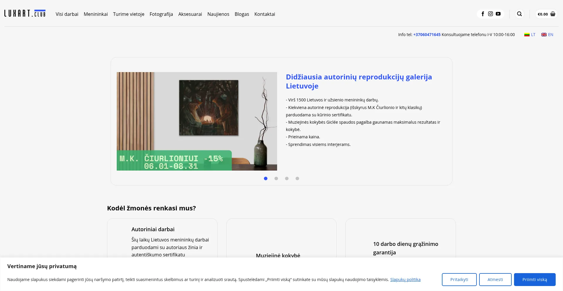 Website screenshot of Luxart.com