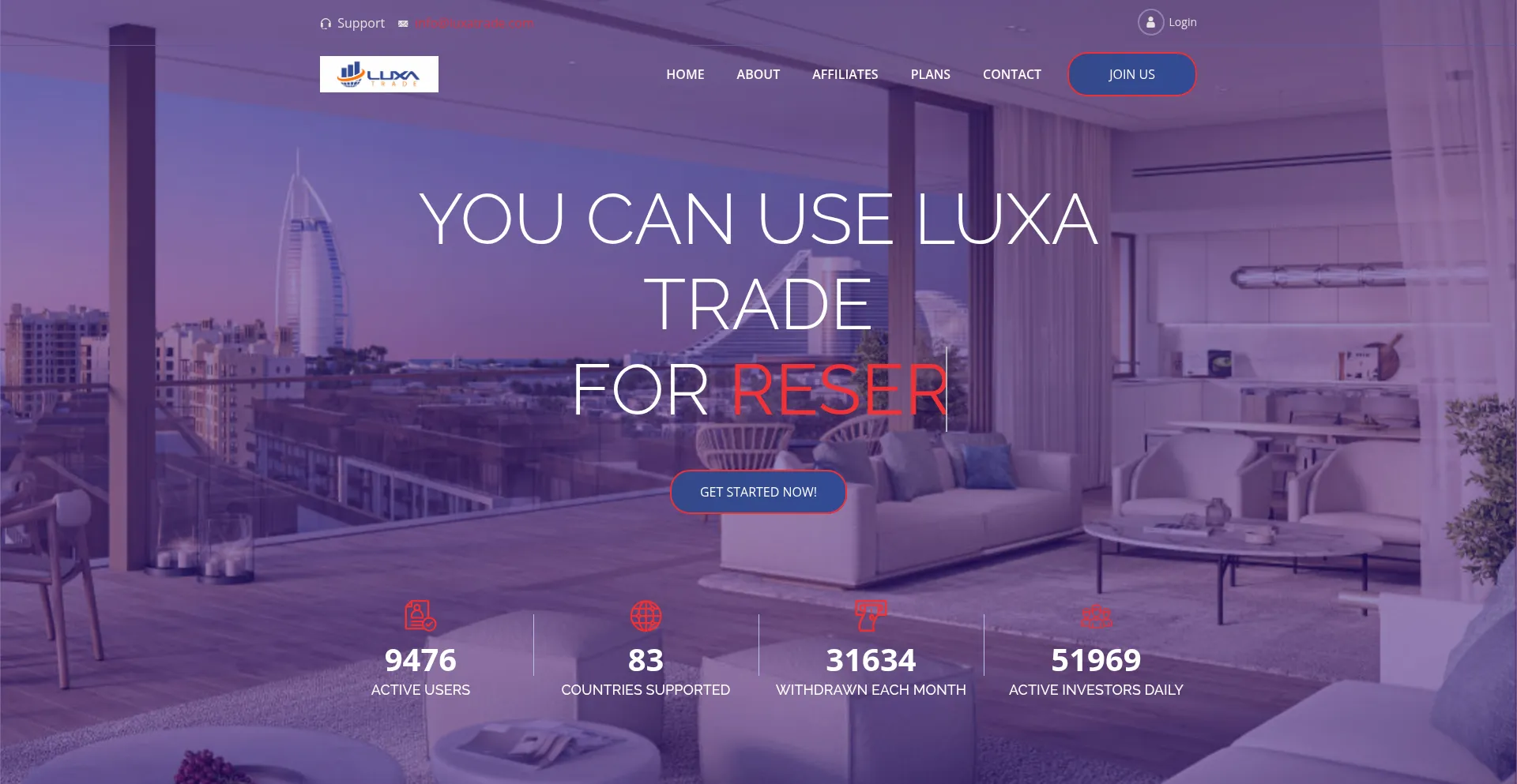 Website screenshot of Luxatrade.com