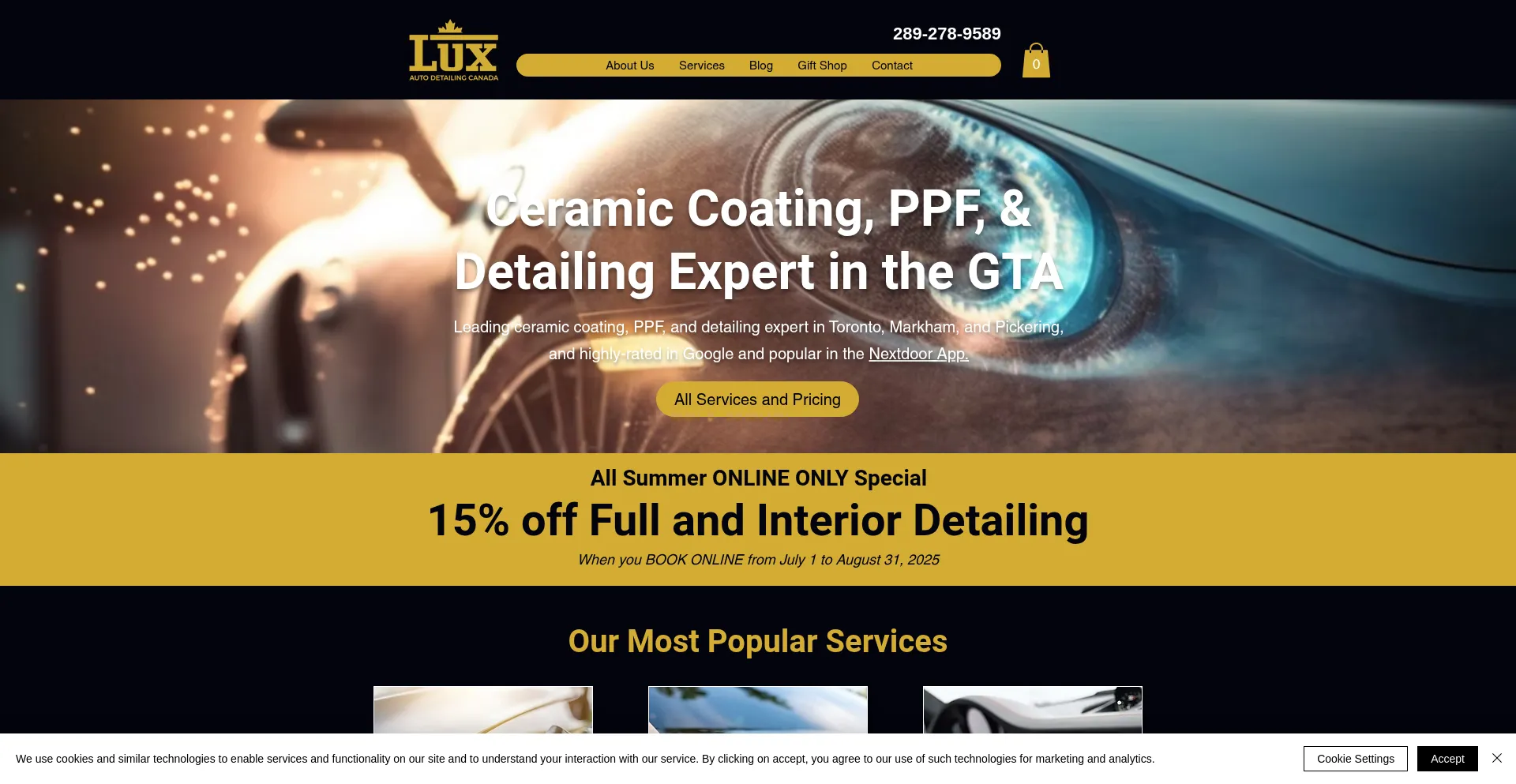 Website screenshot of Luxautodetailing.ca