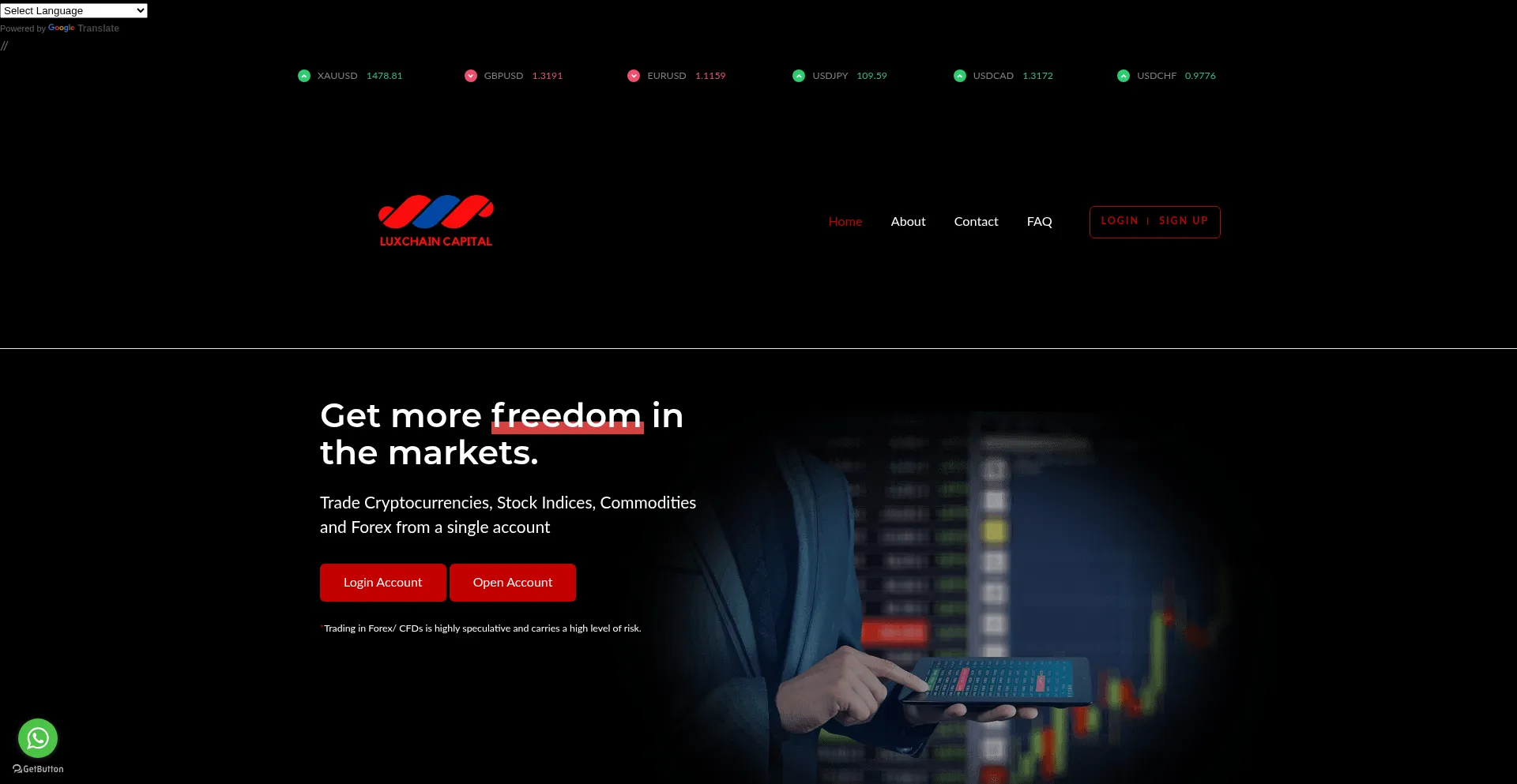 Website screenshot of Luxchaincapital.live