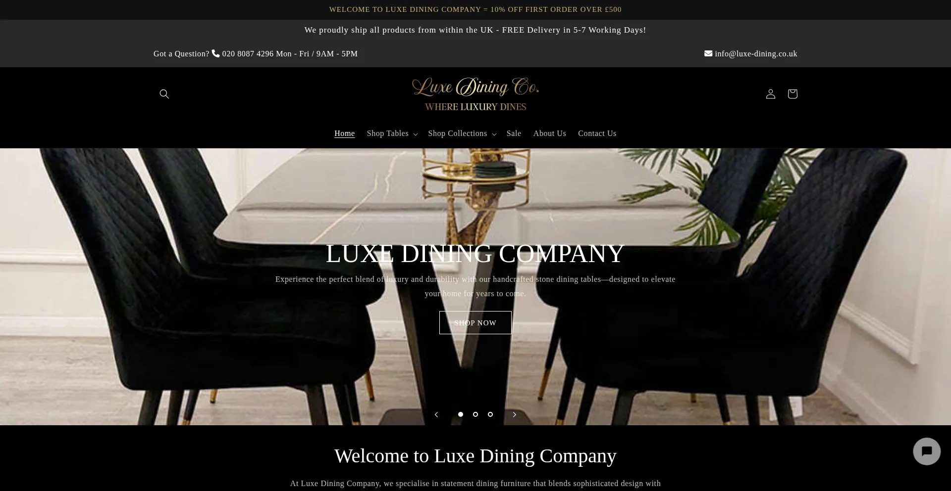 Website screenshot of Luxe-dining.co.uk