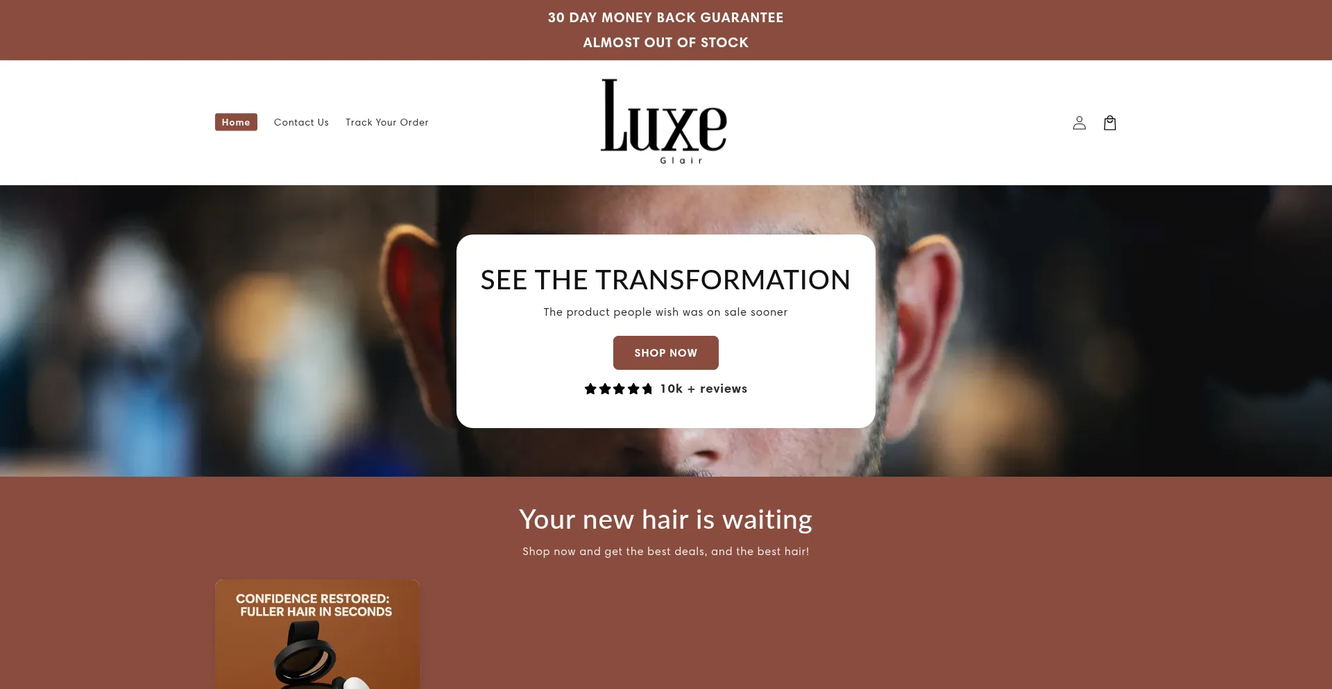 Website screenshot of Luxeglair.com