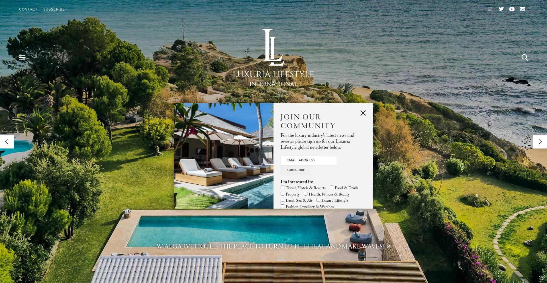 Website screenshot of Luxurialifestyle.com
