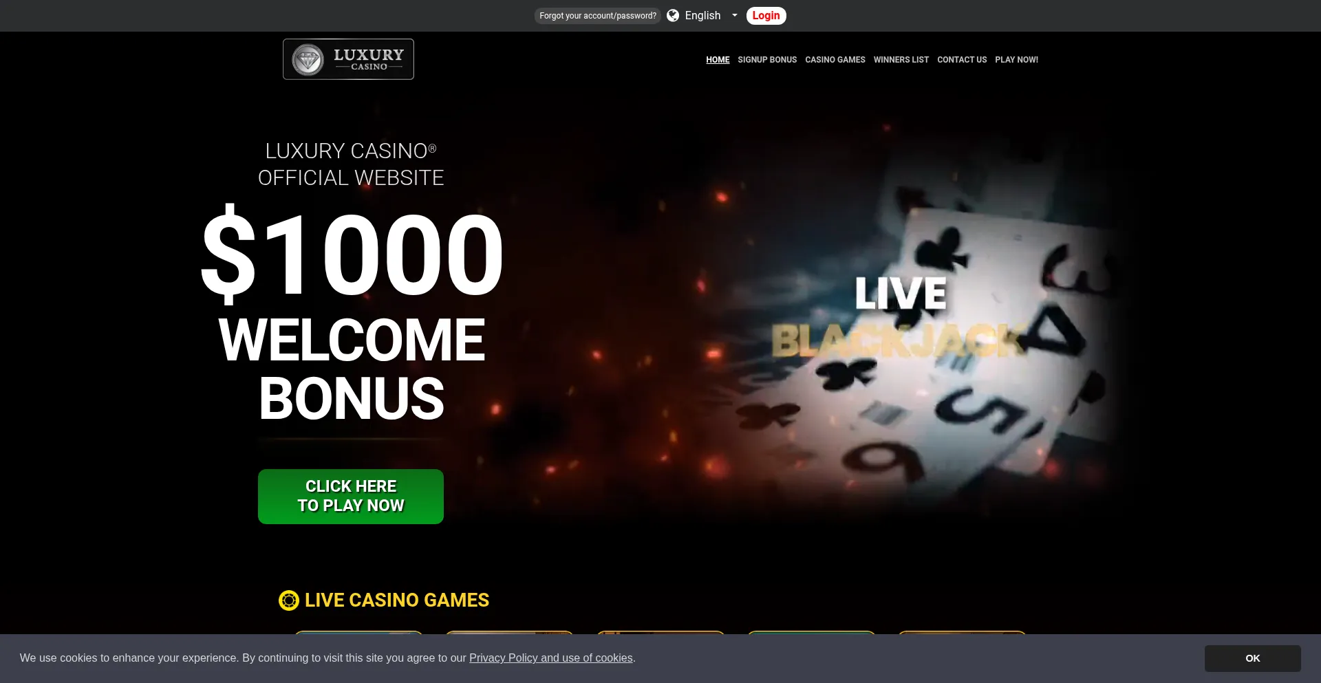 Website screenshot of Luxury.casino