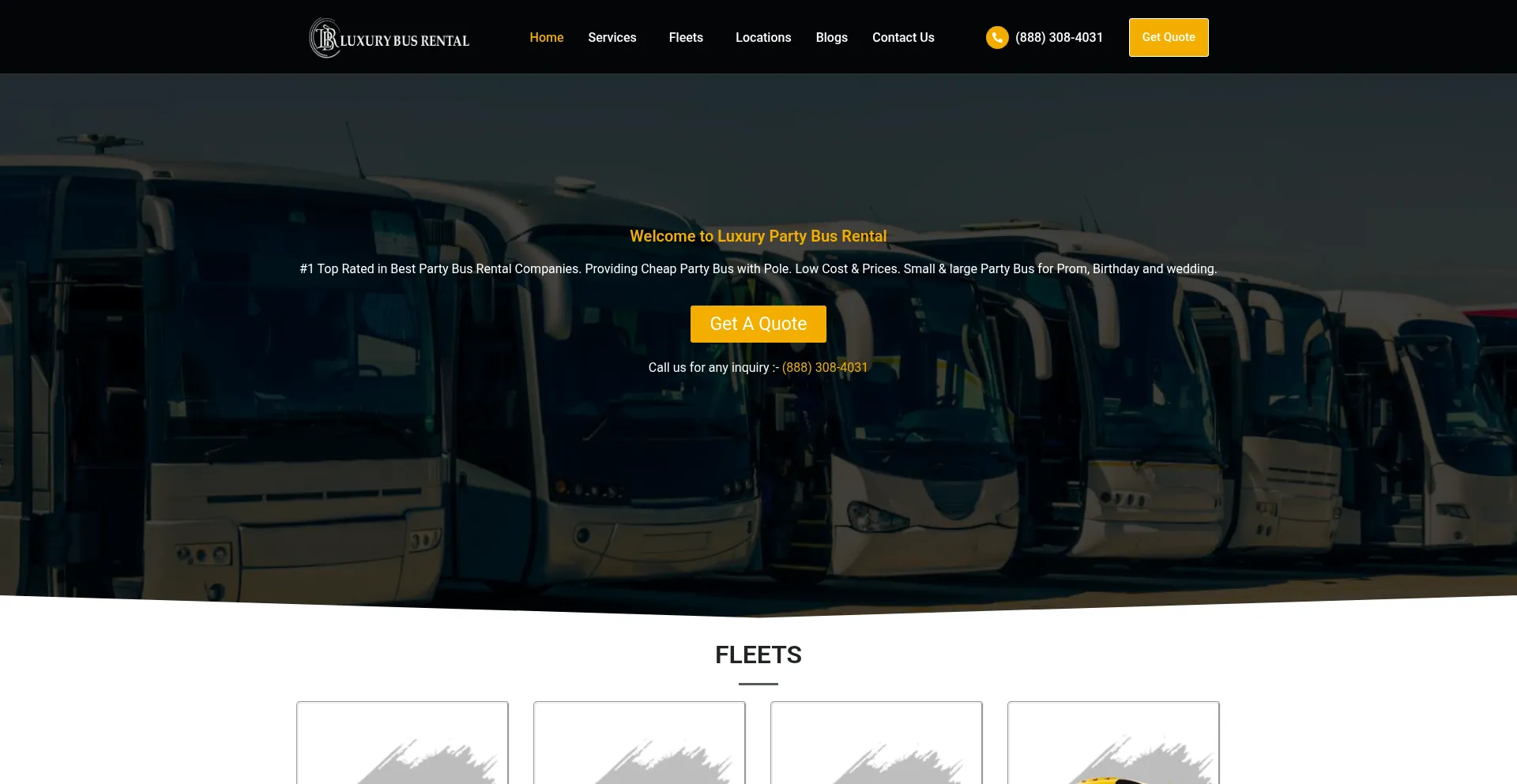 Website screenshot of Luxurybusrental.us