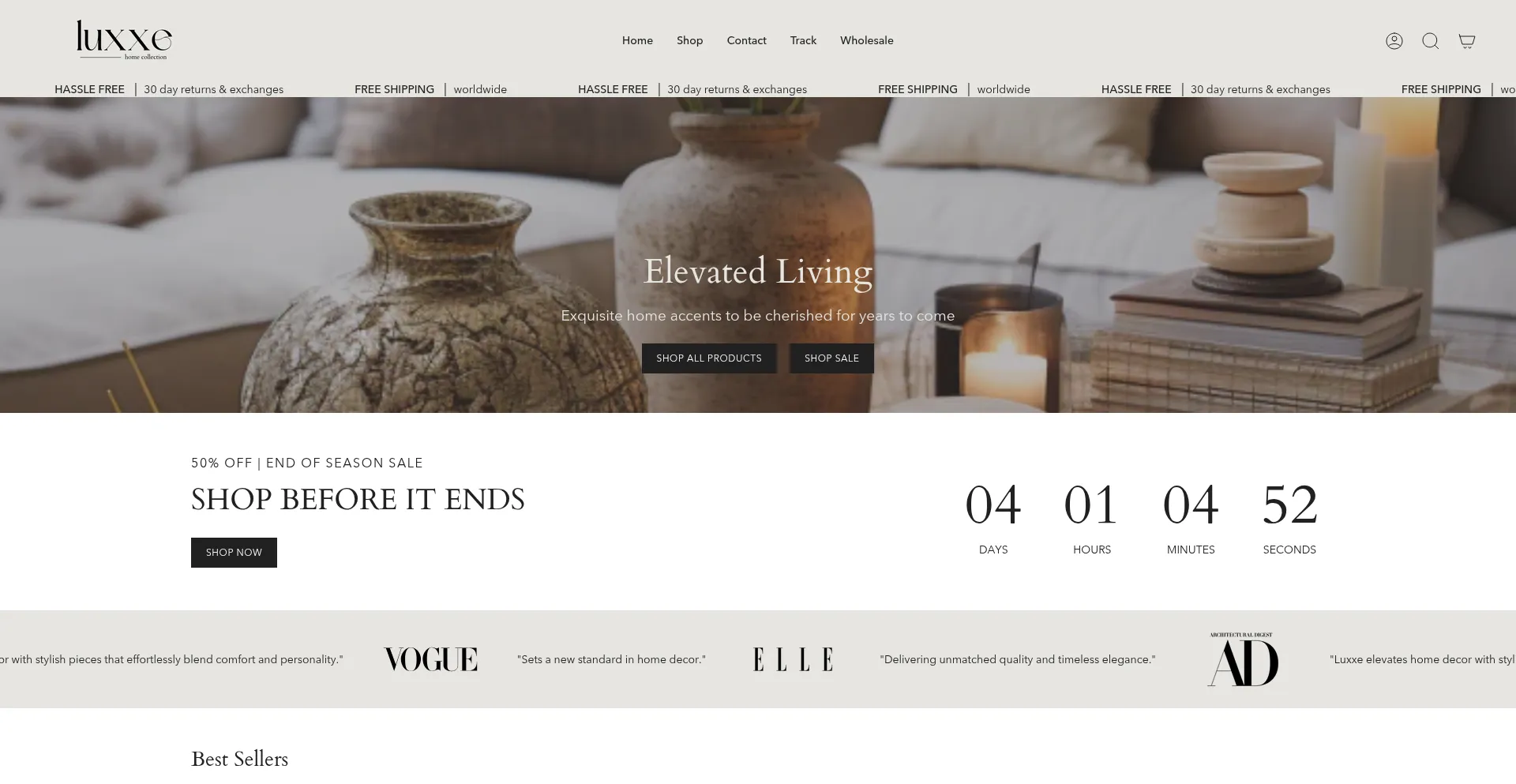 Website screenshot of Luxxehomecollection.com