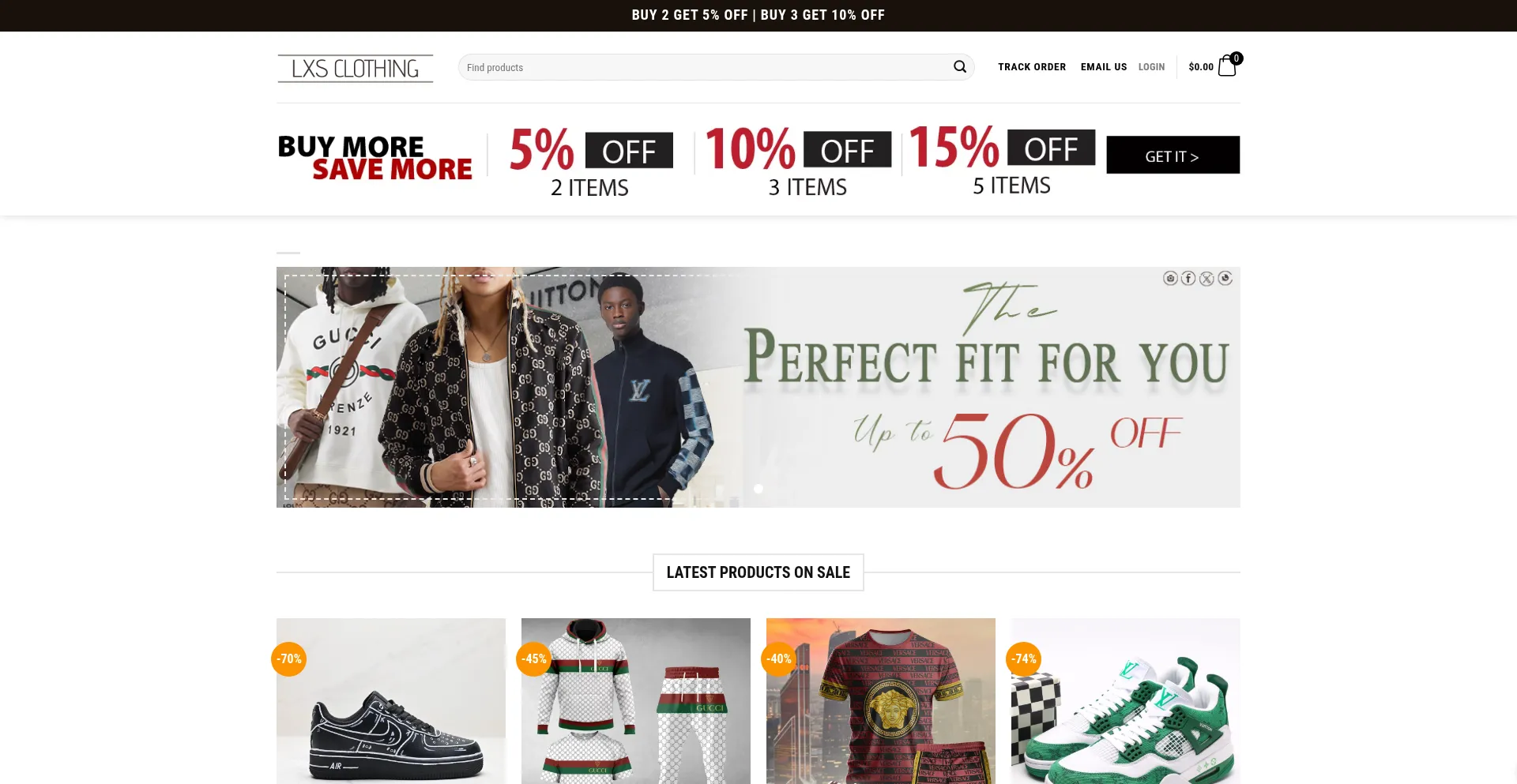 Website screenshot of Lxsclothing.com