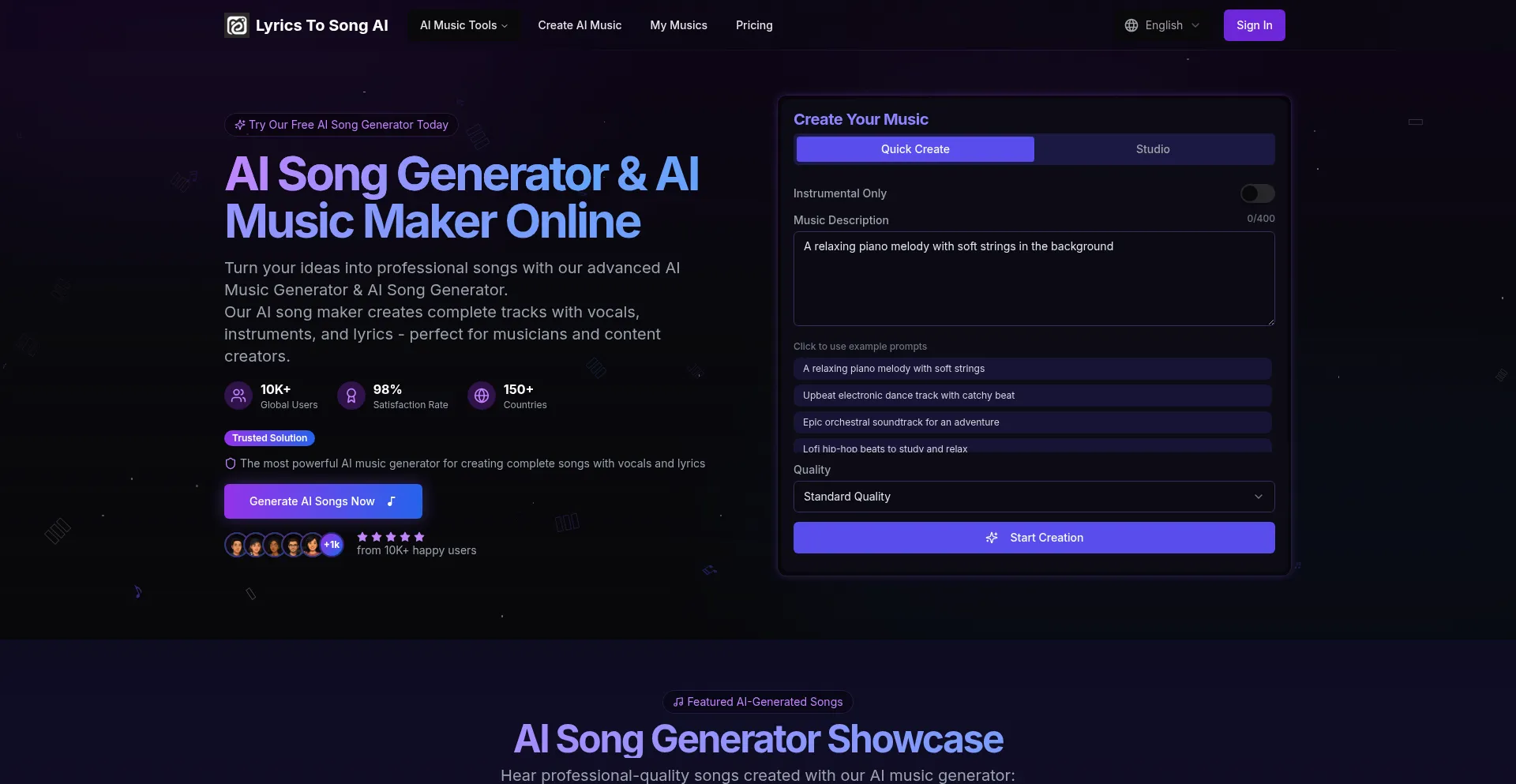 Website screenshot of Lyricstosongai.com
