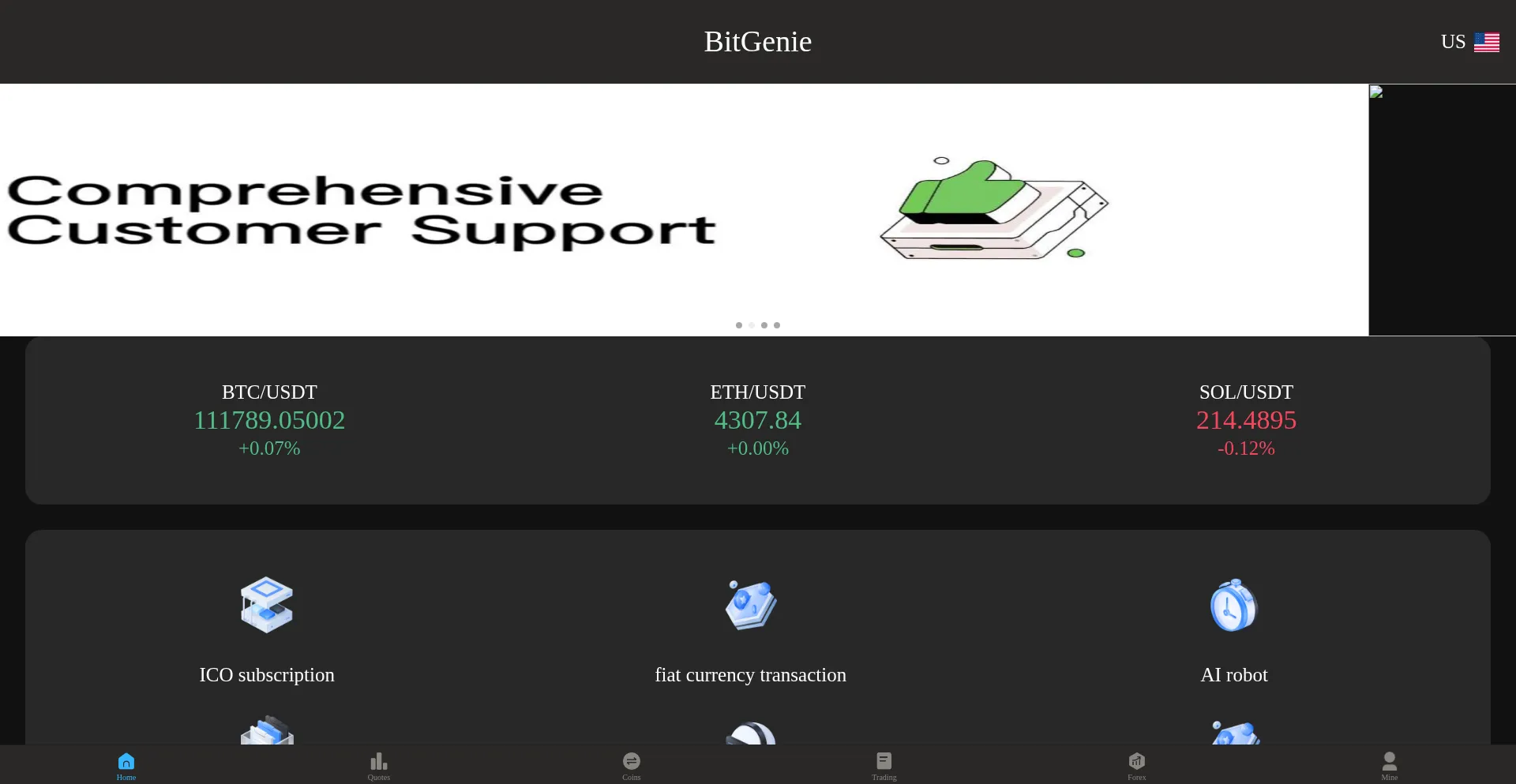 Website screenshot of M.bitgeniepro.com