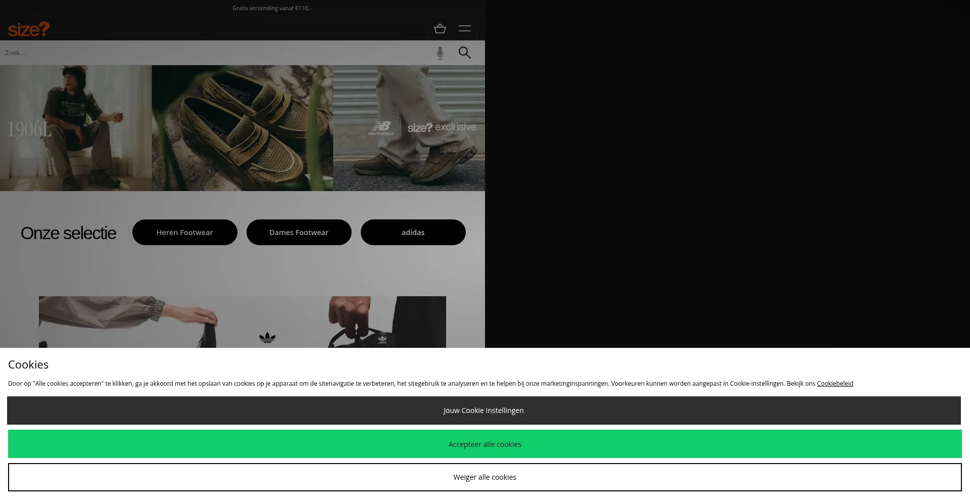 Website screenshot of M.sizeofficial.nl
