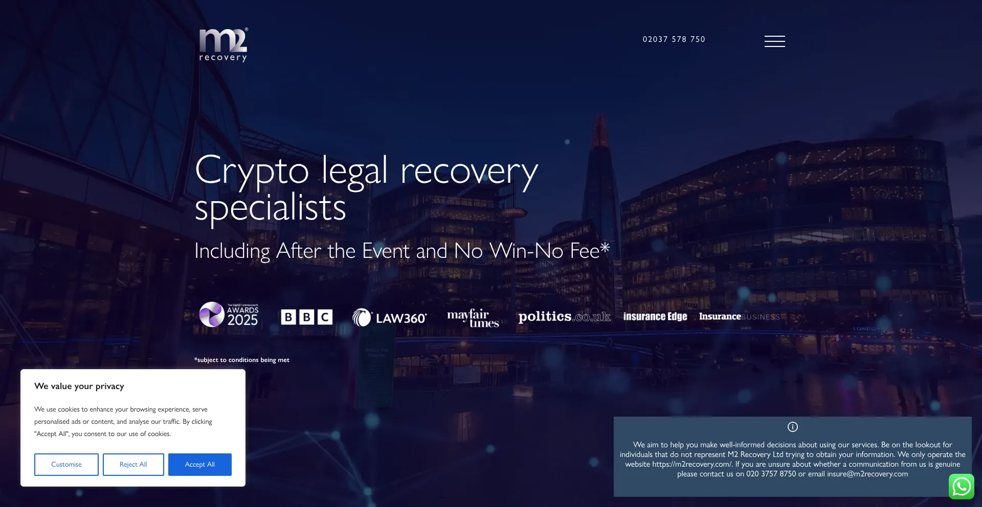 Website screenshot of M2recovery.net