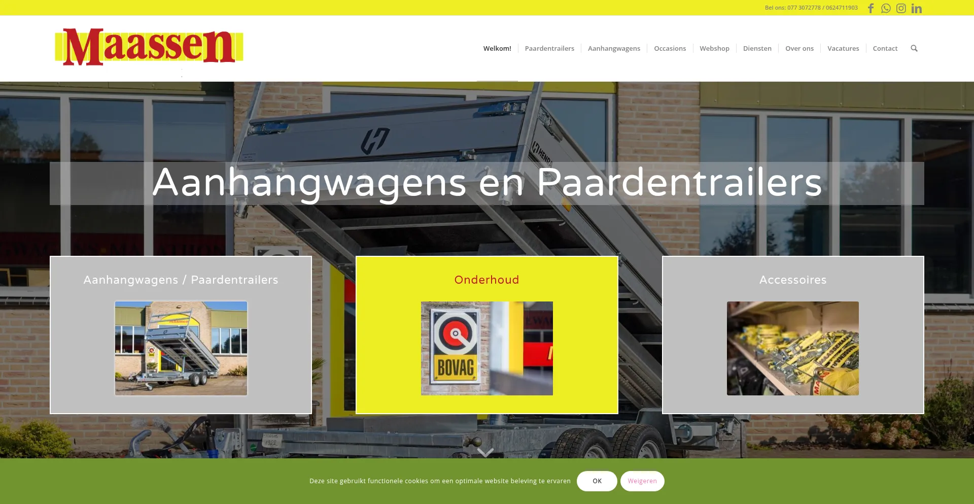 Website screenshot of Maassenaanhangwagens.nl