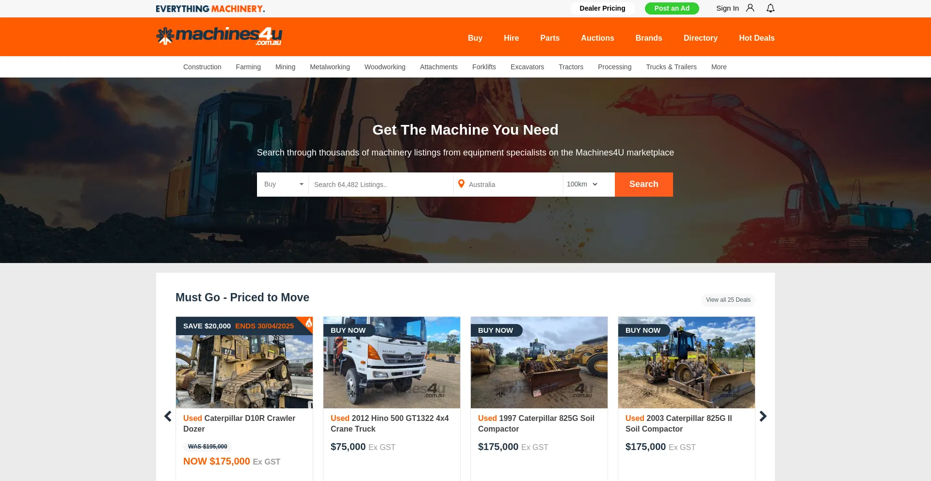 Website screenshot of Machines4u.com.au