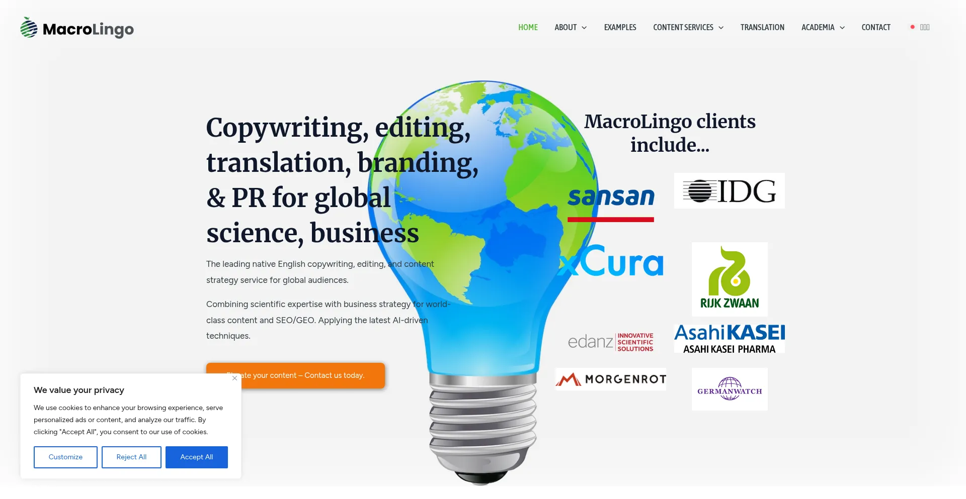 Website screenshot of Macrolingo.com