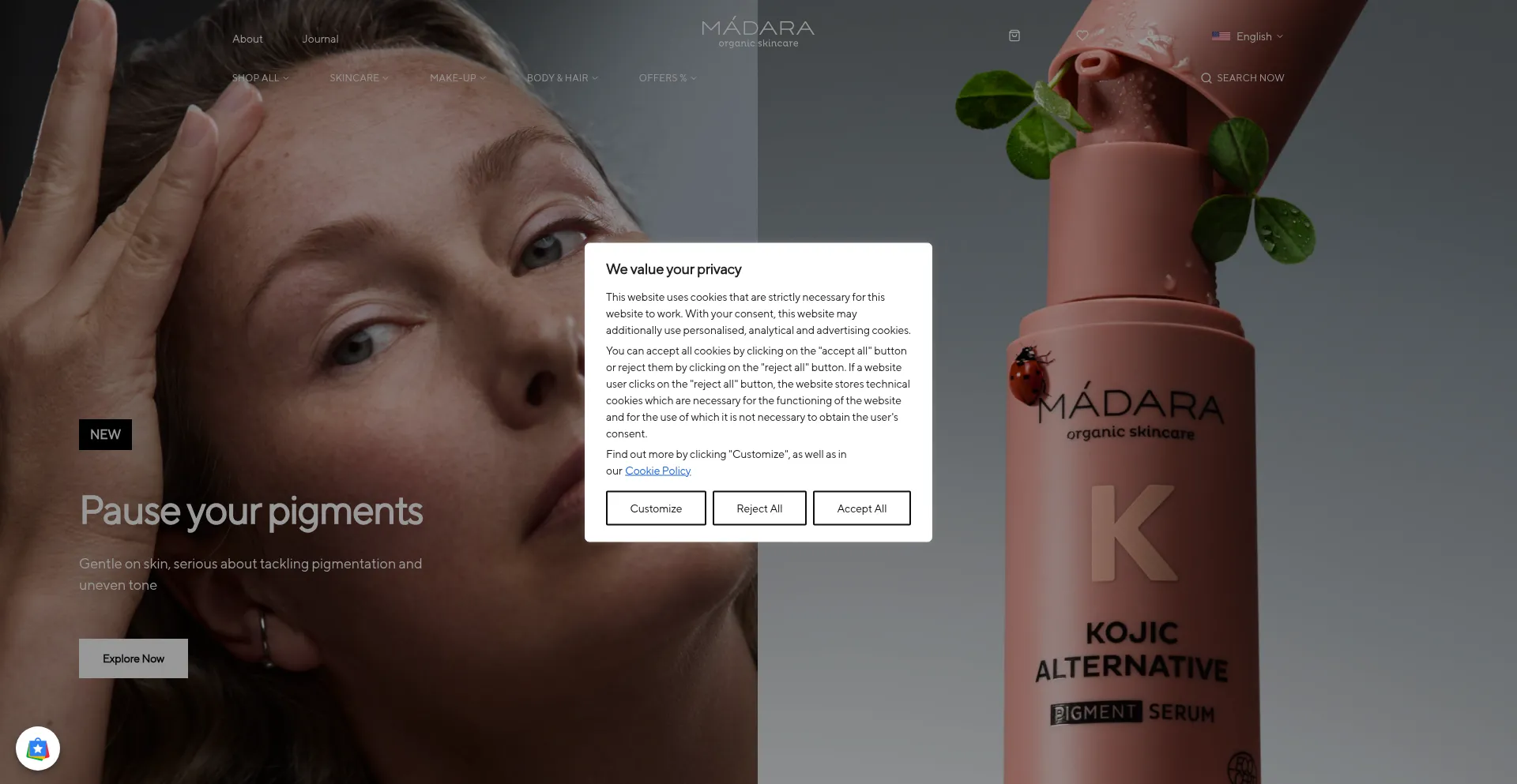 Website screenshot of Madaracosmetics.com