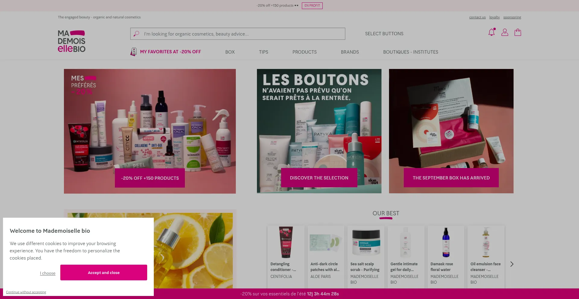 Website screenshot of Mademoiselle-bio.com