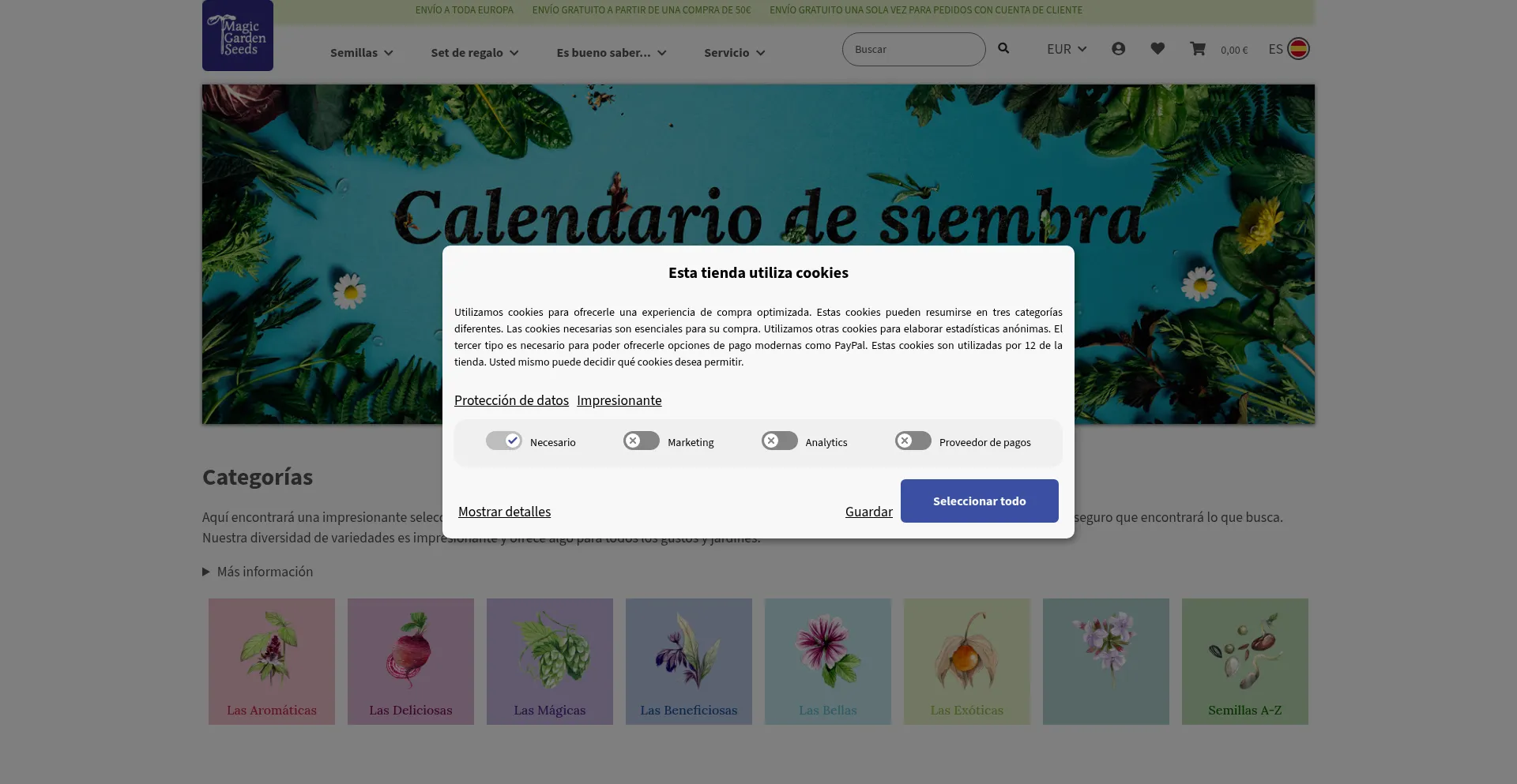 Website screenshot of Magicgardenseeds.es