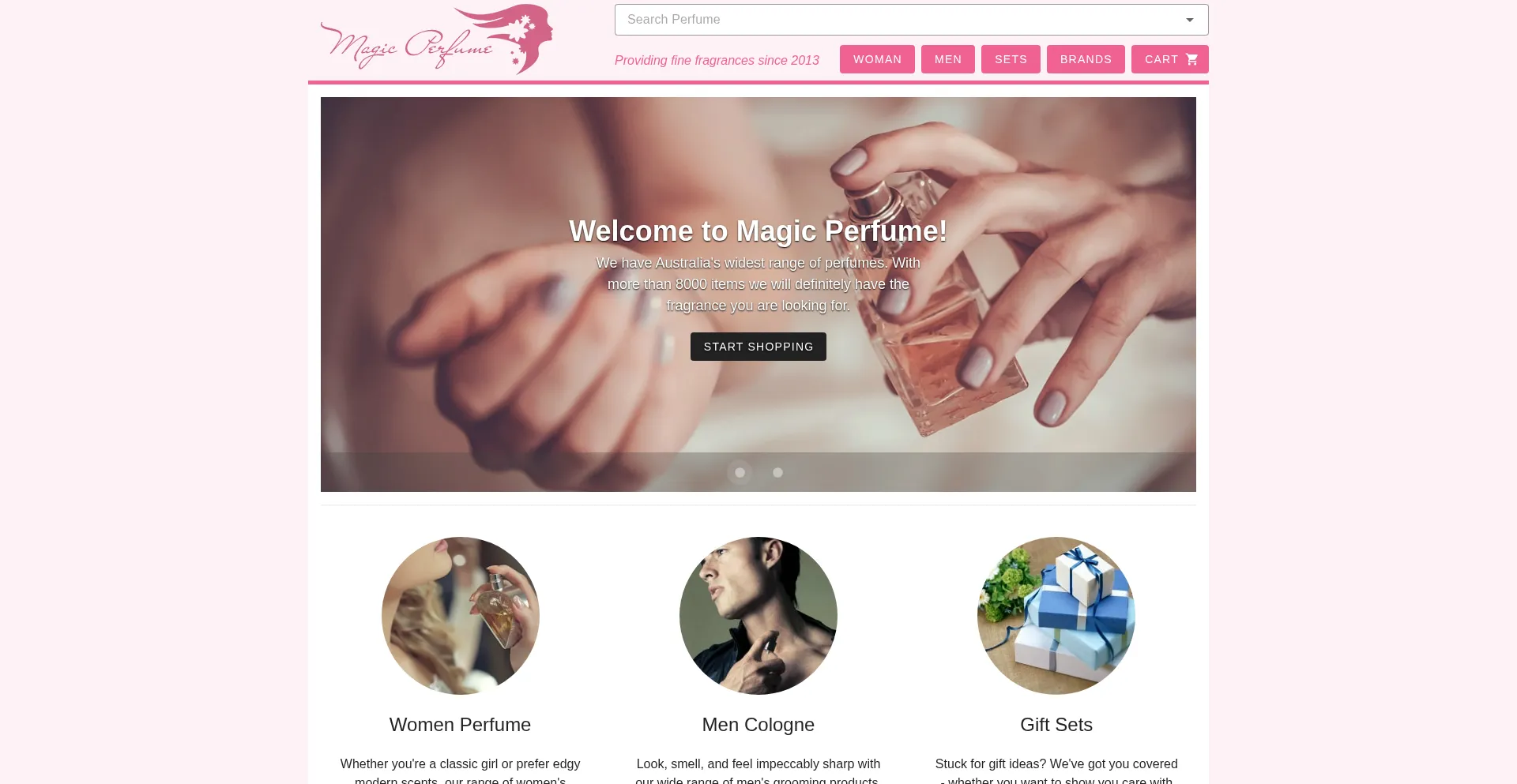Website screenshot of Magicperfume.com.au
