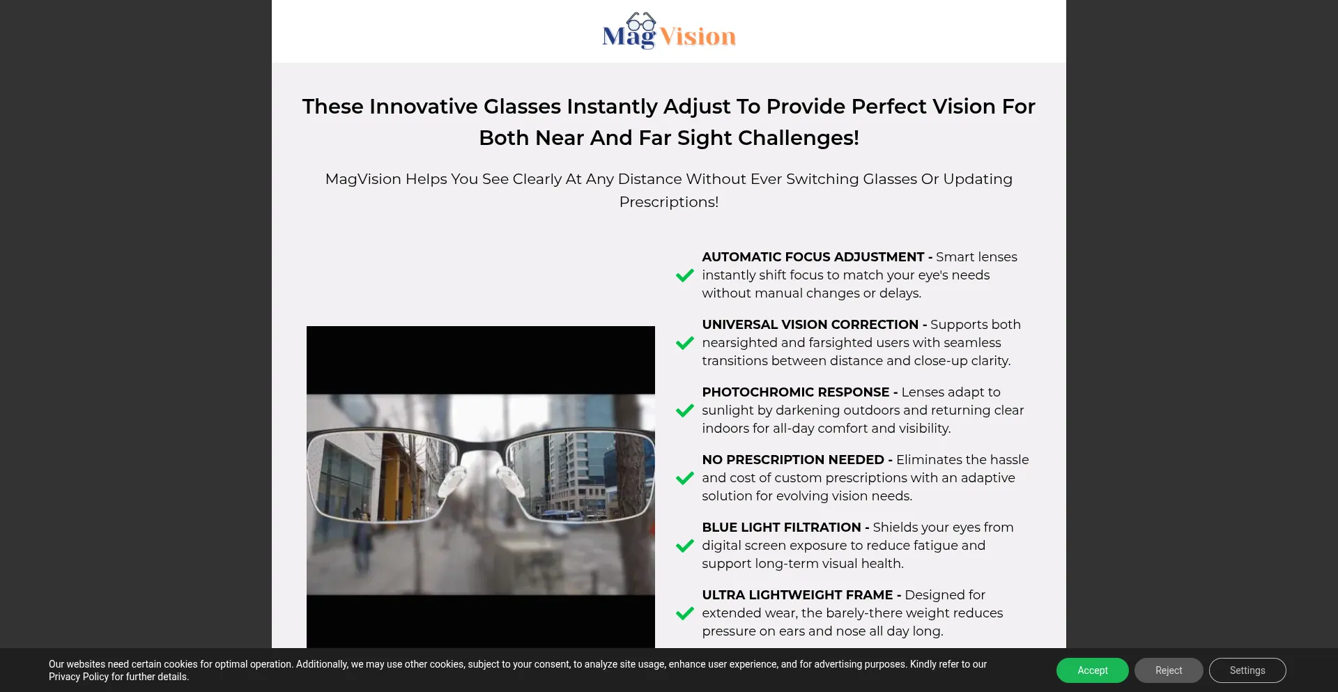 Website screenshot of Magvision.shop
