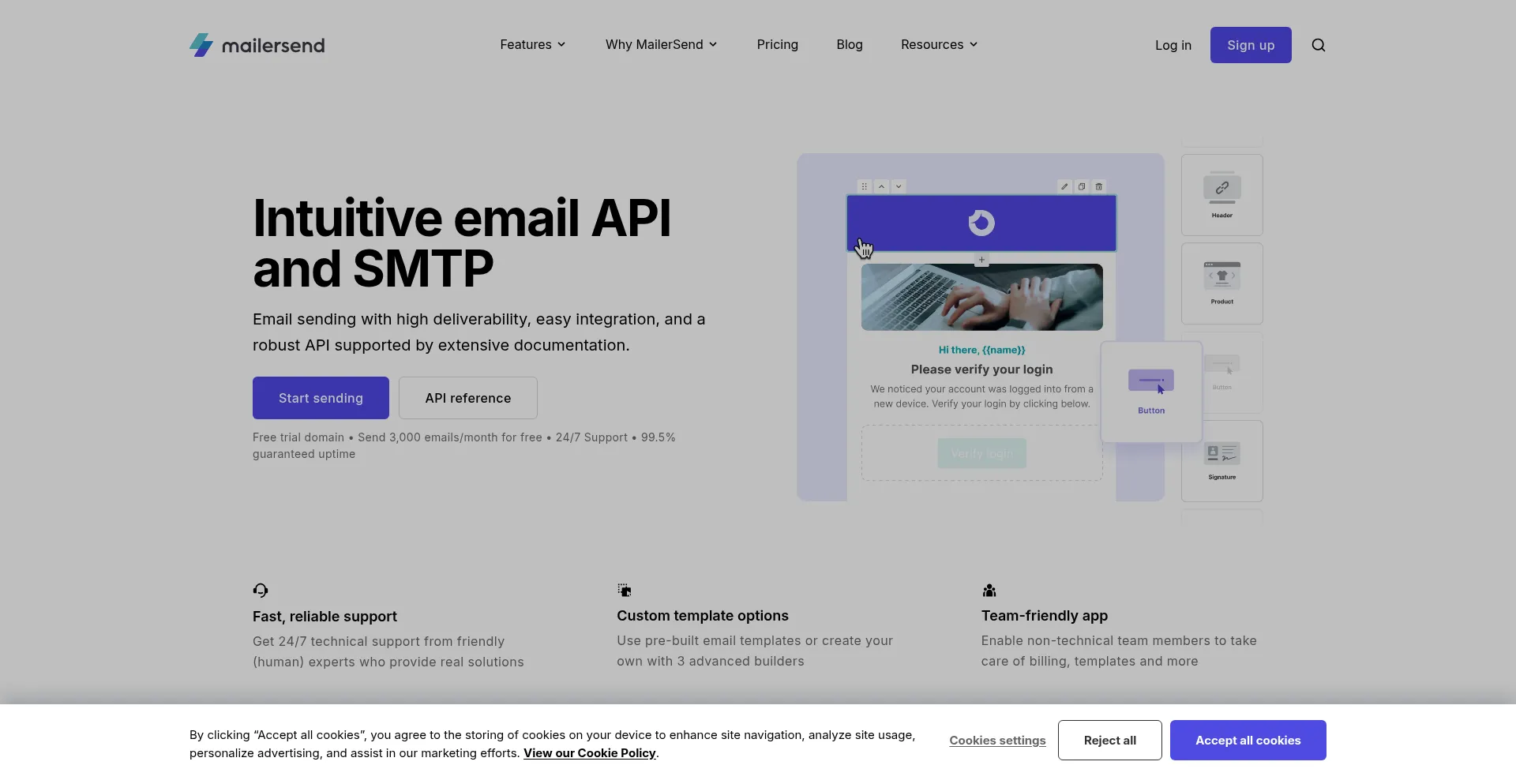 Website screenshot of Mailersend.com